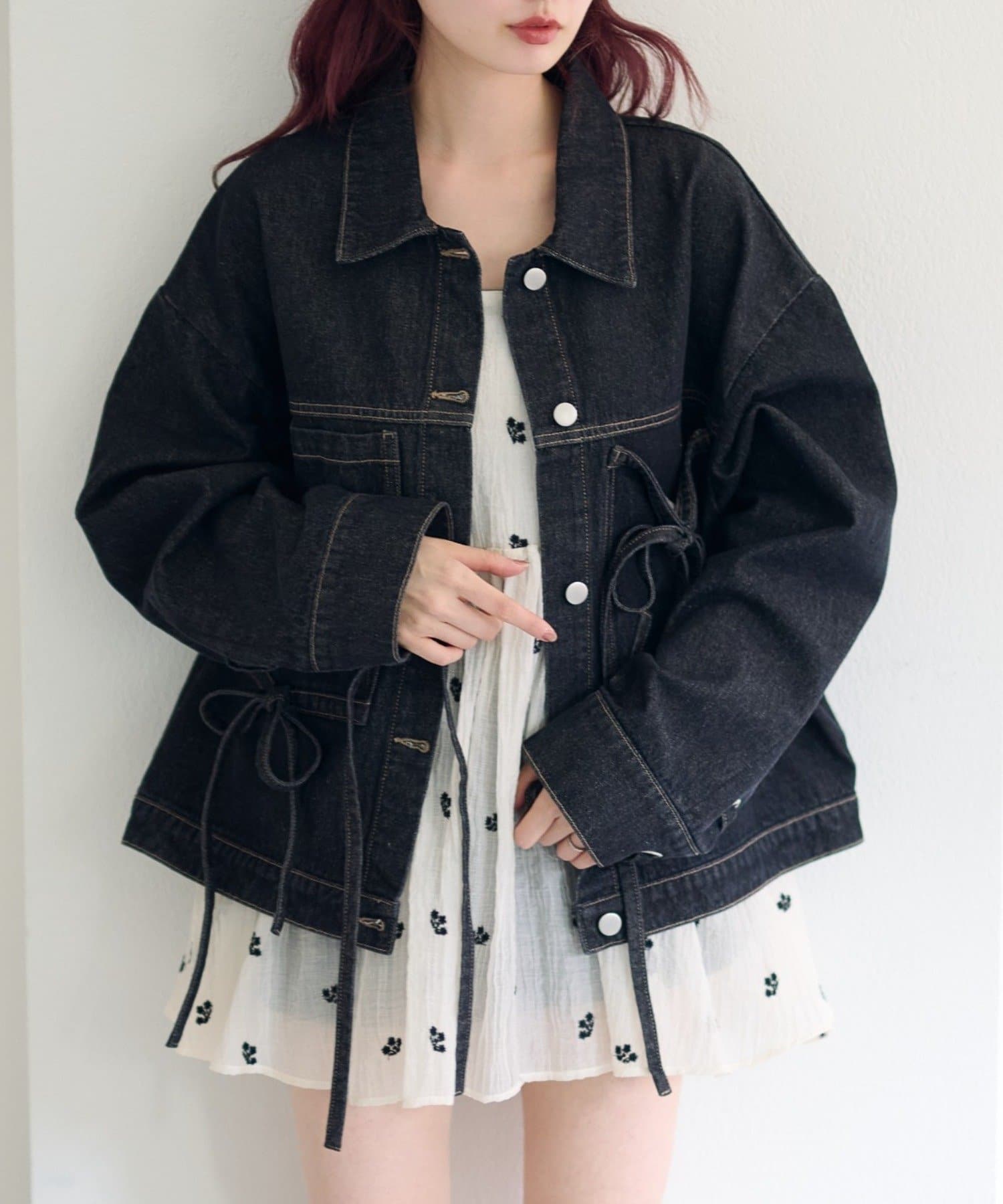 Kastane(カスタネ) 【リボン取り外し可/SETUP対応】デニムリボンジャケット