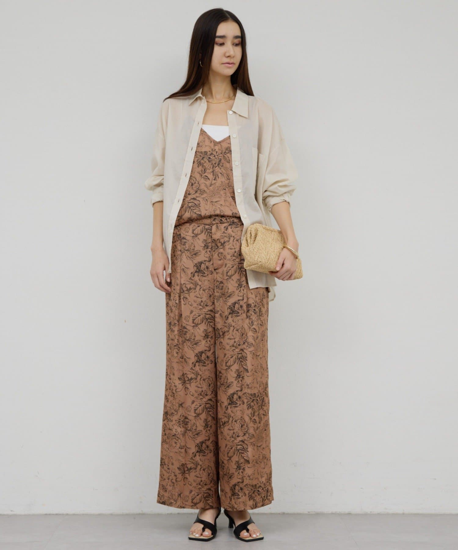 GALLARDAGALANTE(ガリャルダガランテ) 【セットアップ対応】ボタニカルサテンスラックス