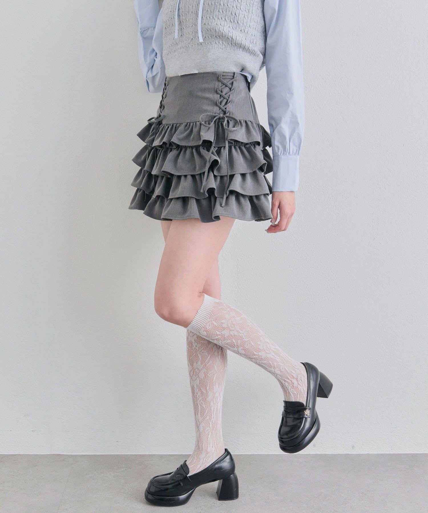 OLIVE des OLIVE(オリーブ デ オリーブ) レースアップ4段フリルスカート