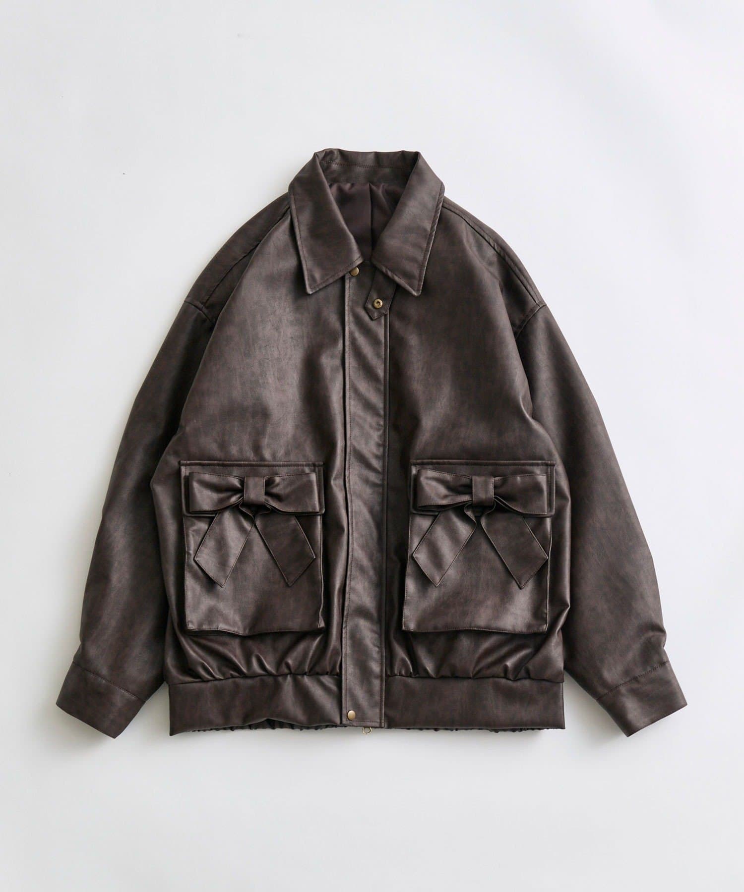 OLIVE des OLIVE(オリーブ デ オリーブ) リボンポケットエコレザーブルゾン