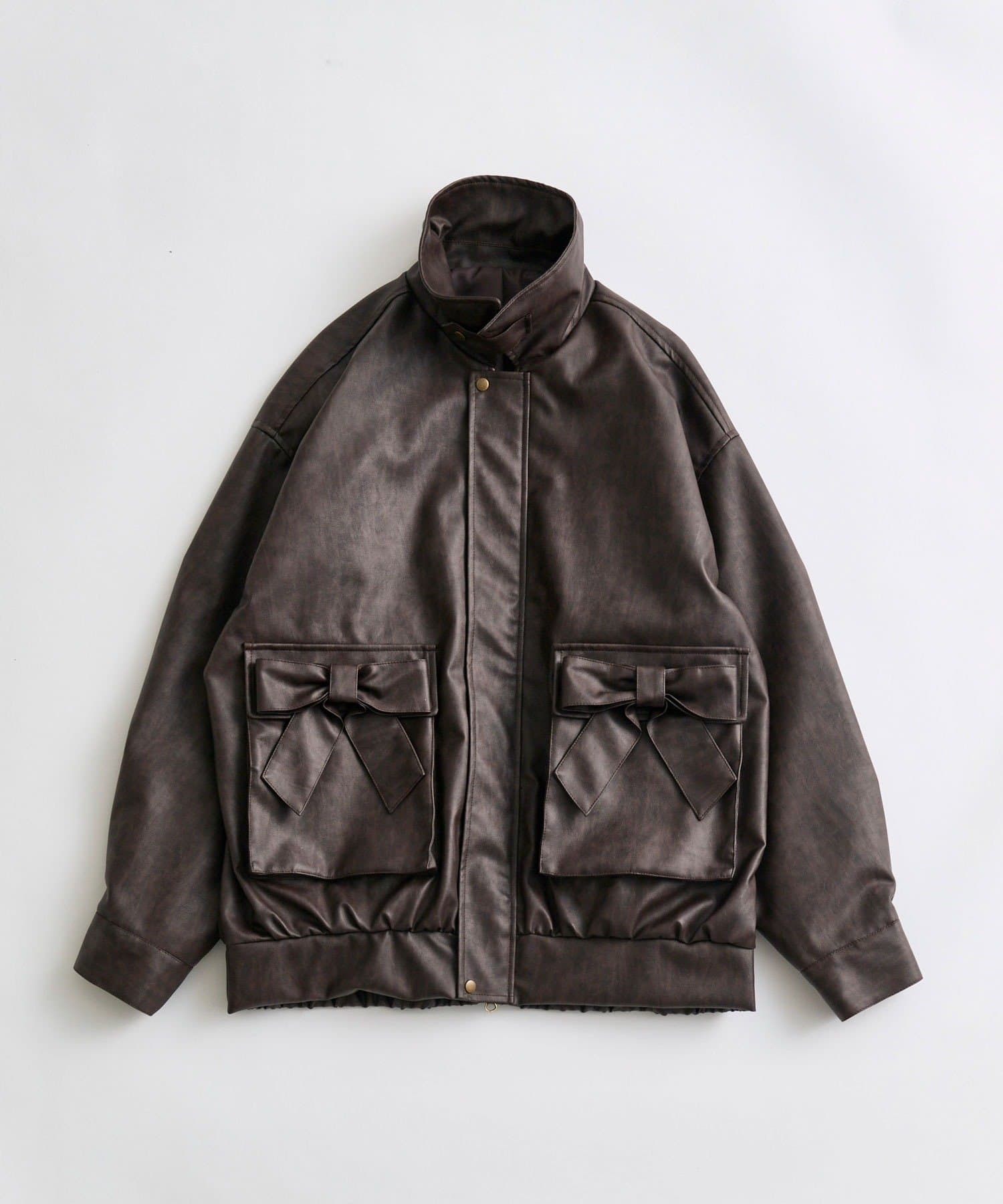 OLIVE des OLIVE(オリーブ デ オリーブ) リボンポケットエコレザーブルゾン