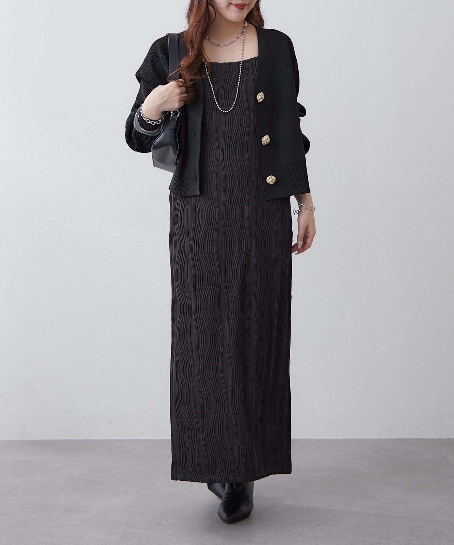 Remind me and forever(リマインドミーアンドフォーエバー) 【nane】ウェーブジャガード柄キャミワンピース