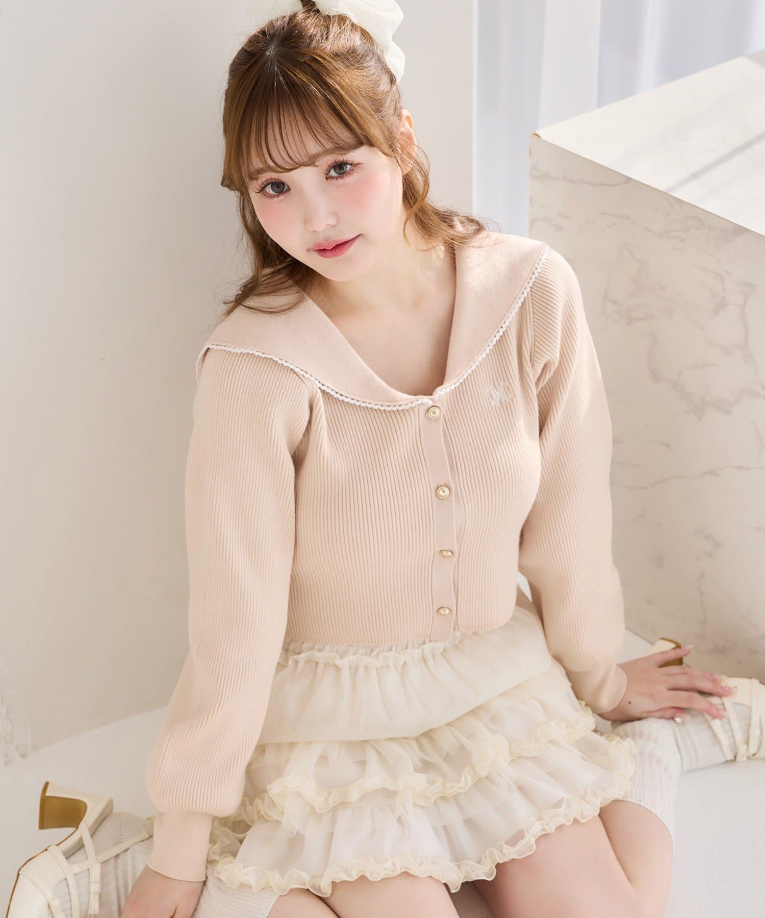 one after another NICE CLAUP(ワンアフターアナザー ナイスクラップ) ロゴ刺繡セーラーニット