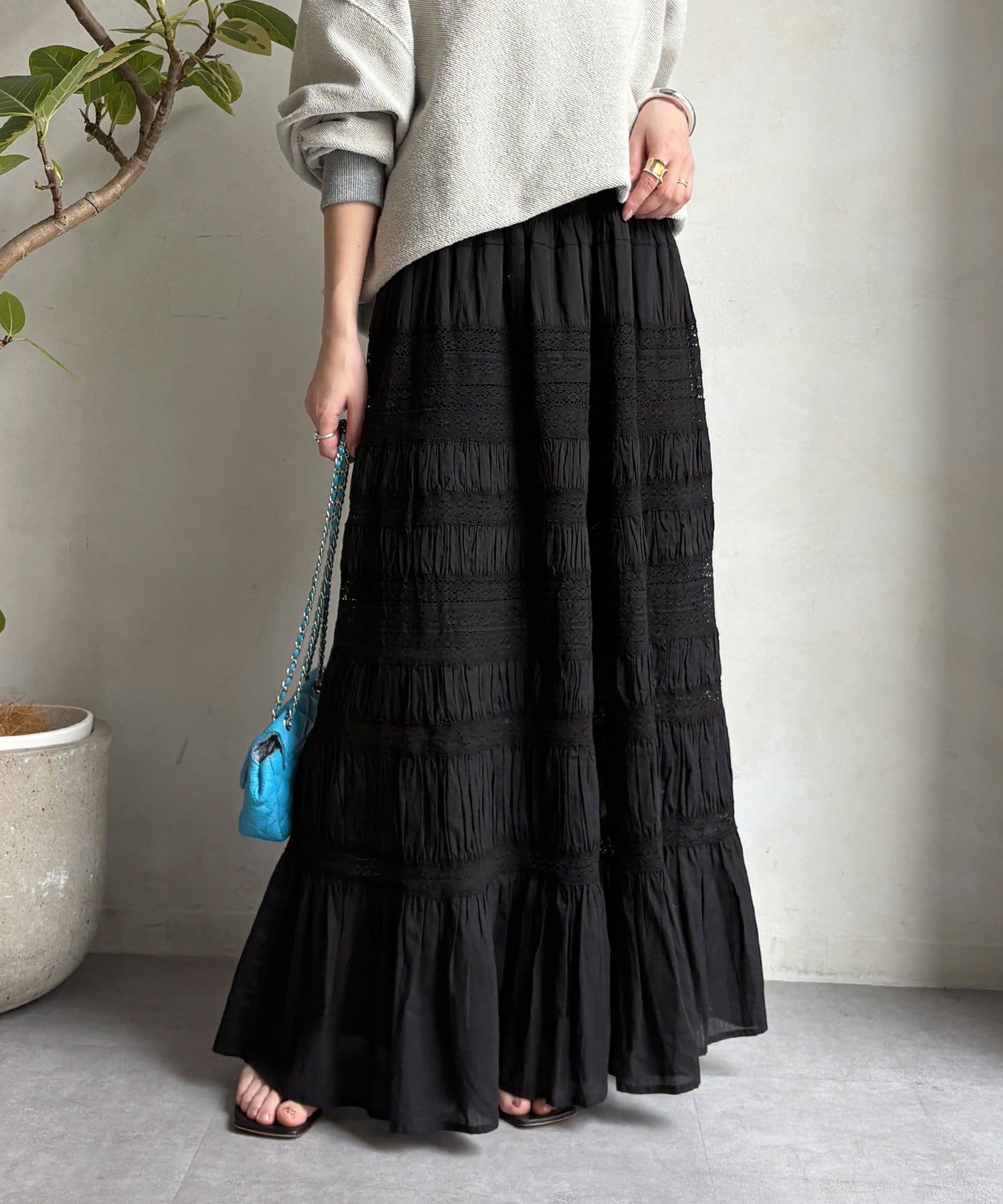 DOUDOU(ドゥドゥ) インドレースティアードスカート