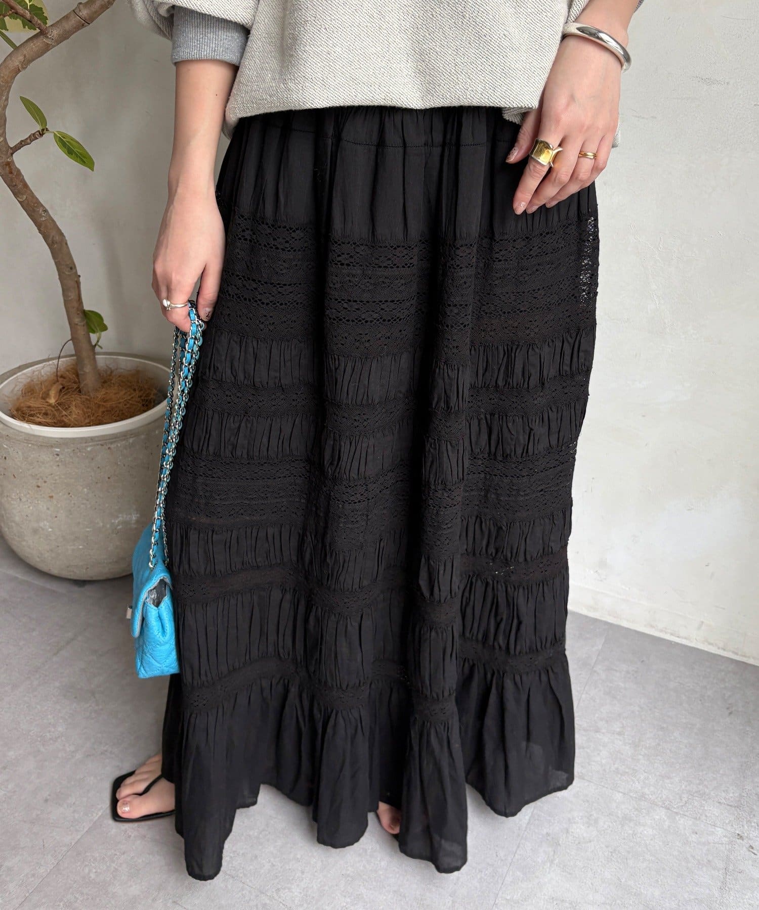 DOUDOU(ドゥドゥ) インドレースティアードスカート