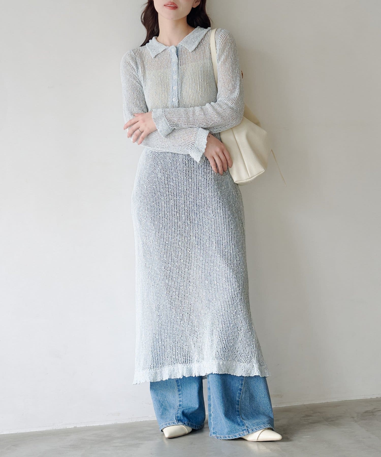 Kastane(カスタネ) 【2.7(土)11:00〜2.8(日)ポイントUP開催/2026SSカタログ】襟付きメッシュワンピース