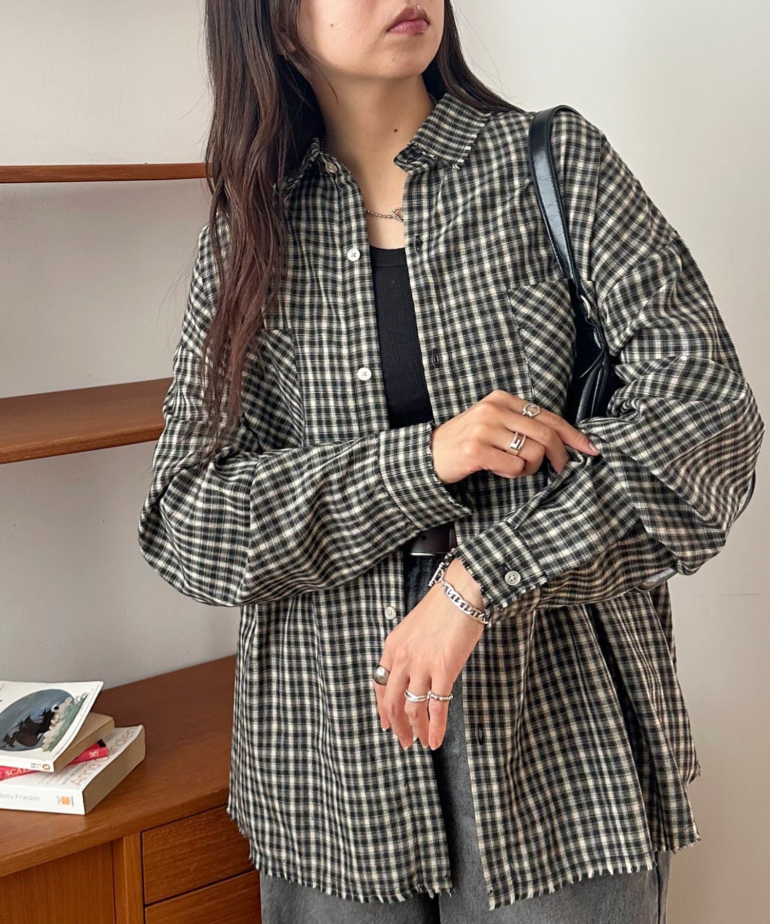 DISCOAT(ディスコート) 【WEB限定】チェックフリンジオーバーシャツ