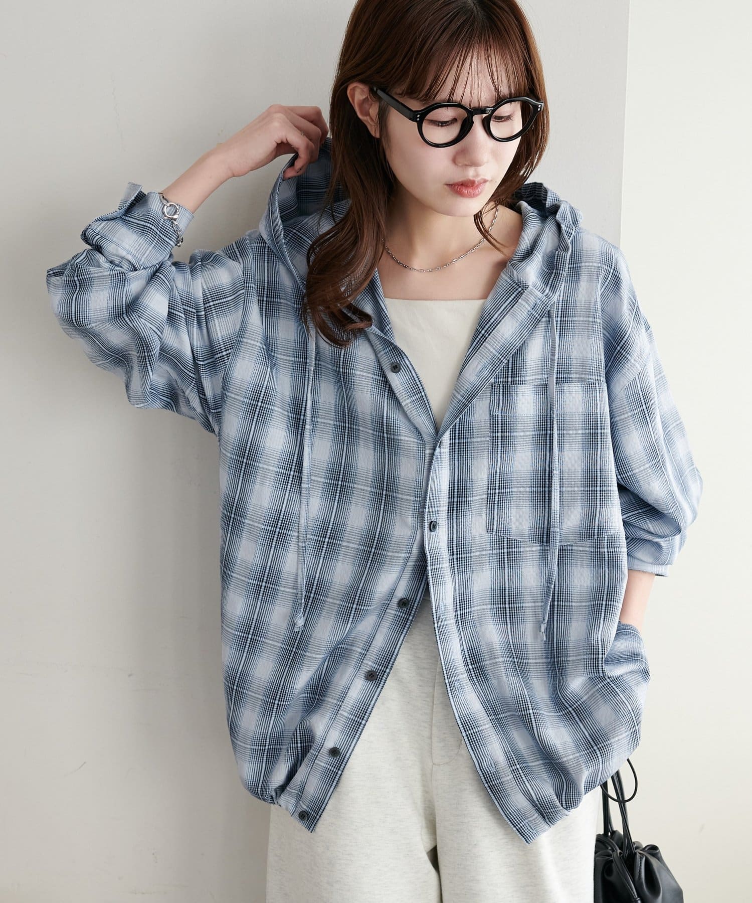 DISCOAT(ディスコート) 【Enlude】オンブレチェックフード付きオーバーシャツ