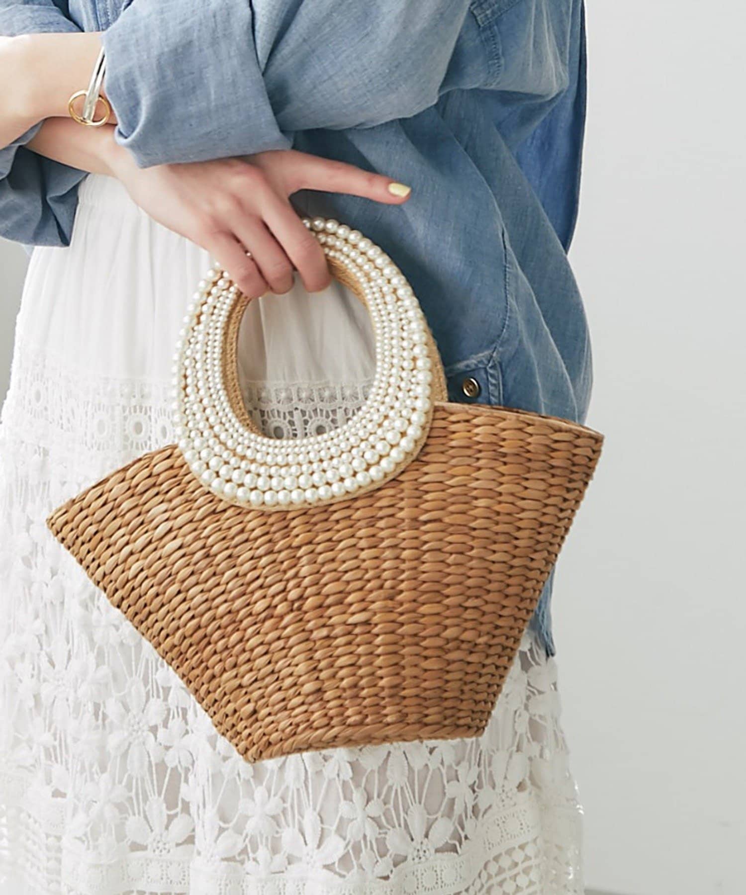 La boutique BonBon(ラブティックボンボン) 【復刻！】パールハンドルバスケットS/チェーン付