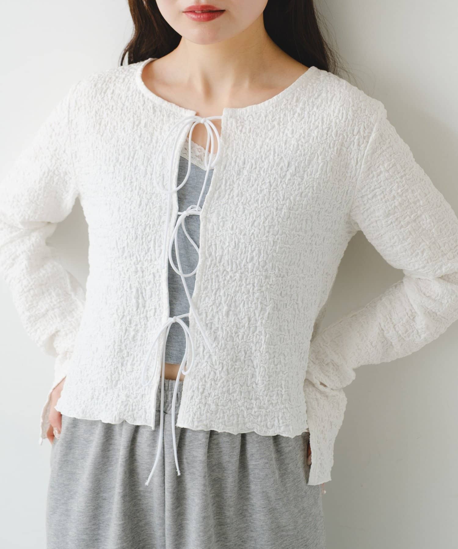 Kastane(カスタネ) 【2.7(土)11:00〜2.8(日)ポイントUP開催/2026SSカタログ/前後2WAY】ランダムジャガードカーディガン