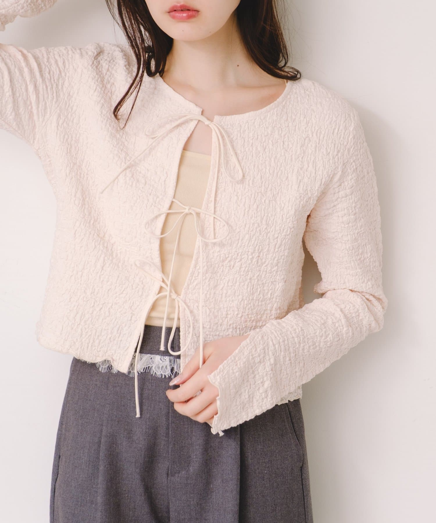 Kastane(カスタネ) 【2.7(土)11:00〜2.8(日)ポイントUP開催/2026SSカタログ/前後2WAY】ランダムジャガードカーディガン