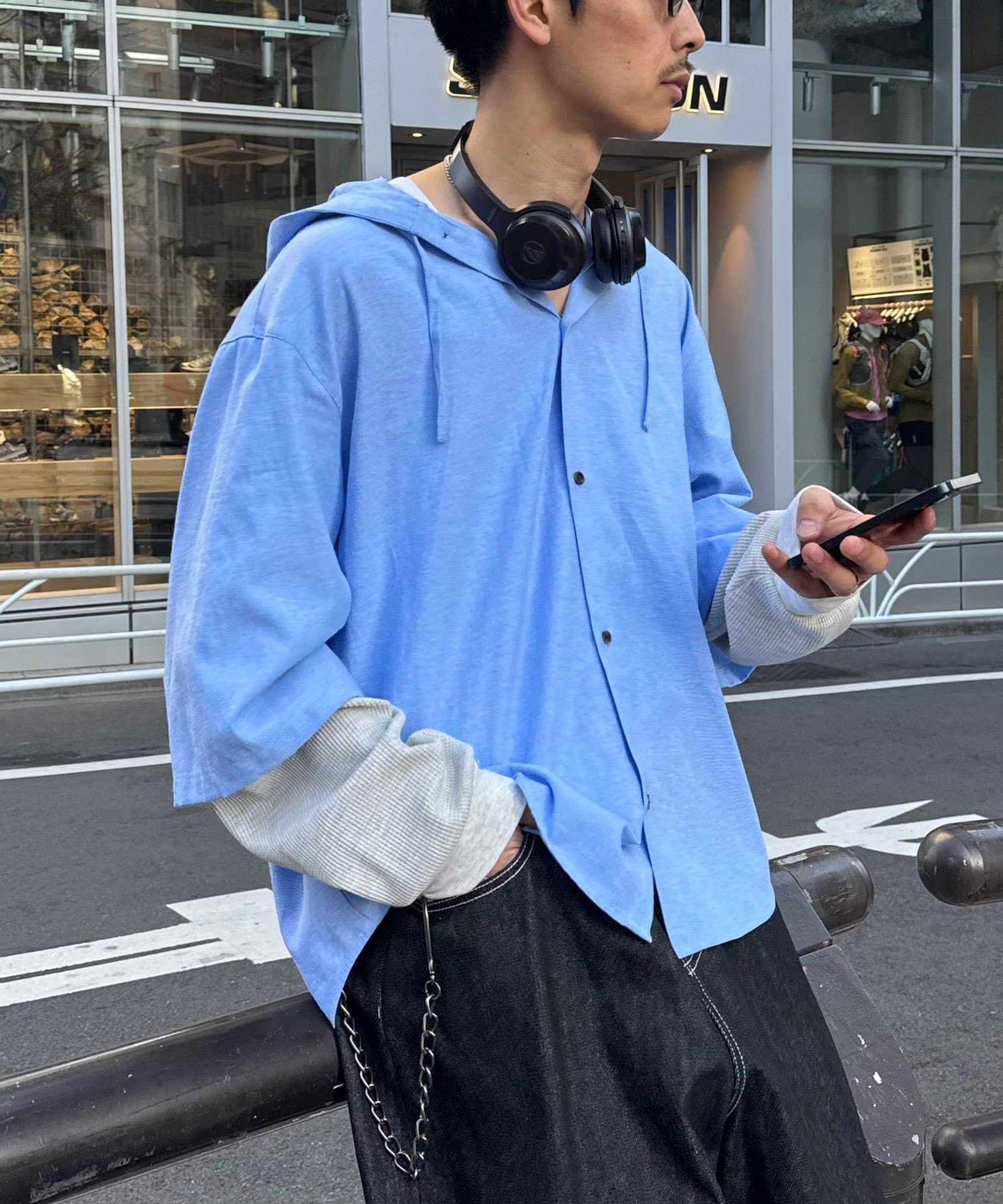 CIAOPANIC(チャオパニック) ワッフル袖切替ルーズシャツパーカー