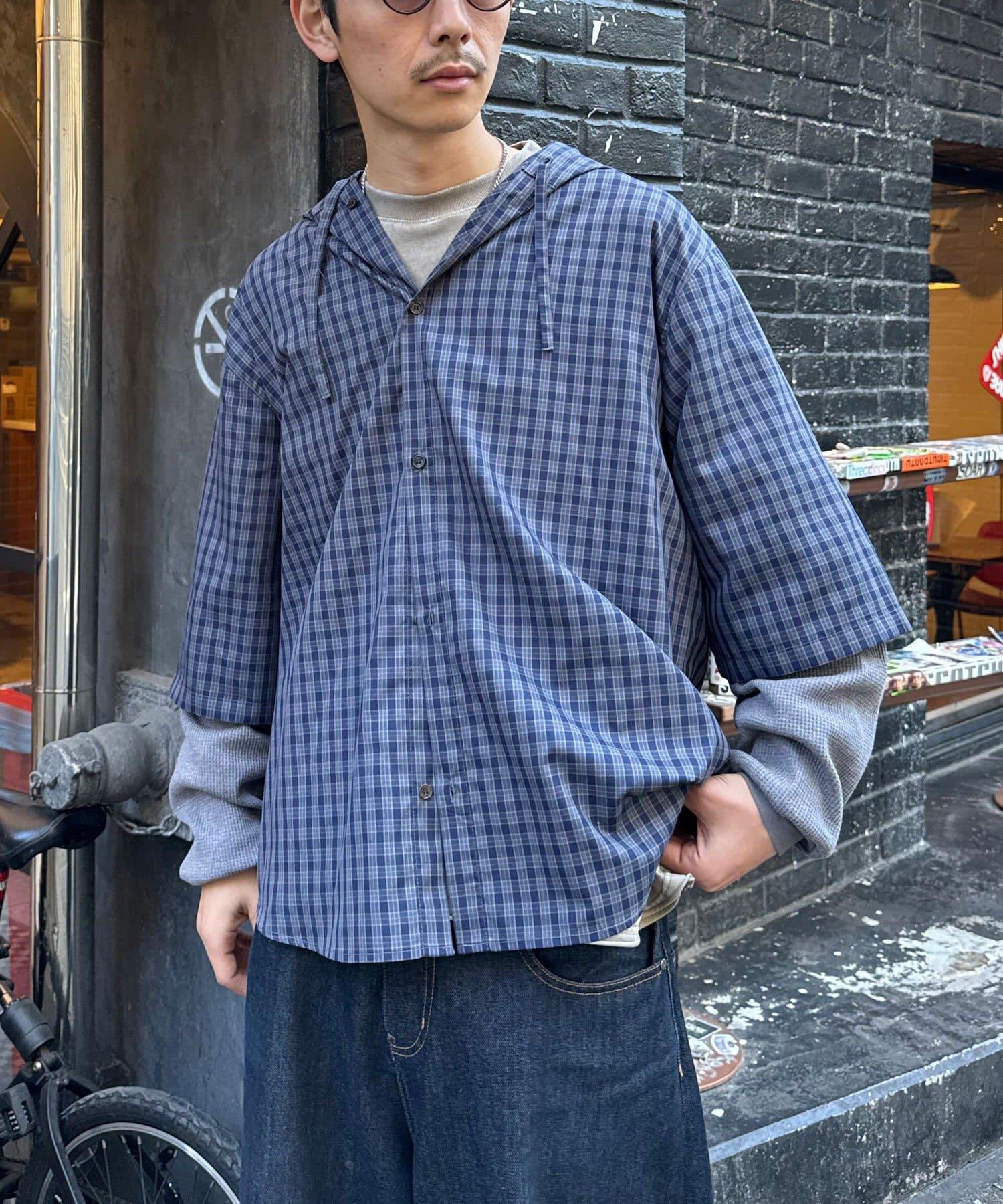 CIAOPANIC(チャオパニック) ワッフル袖切替ルーズシャツパーカー