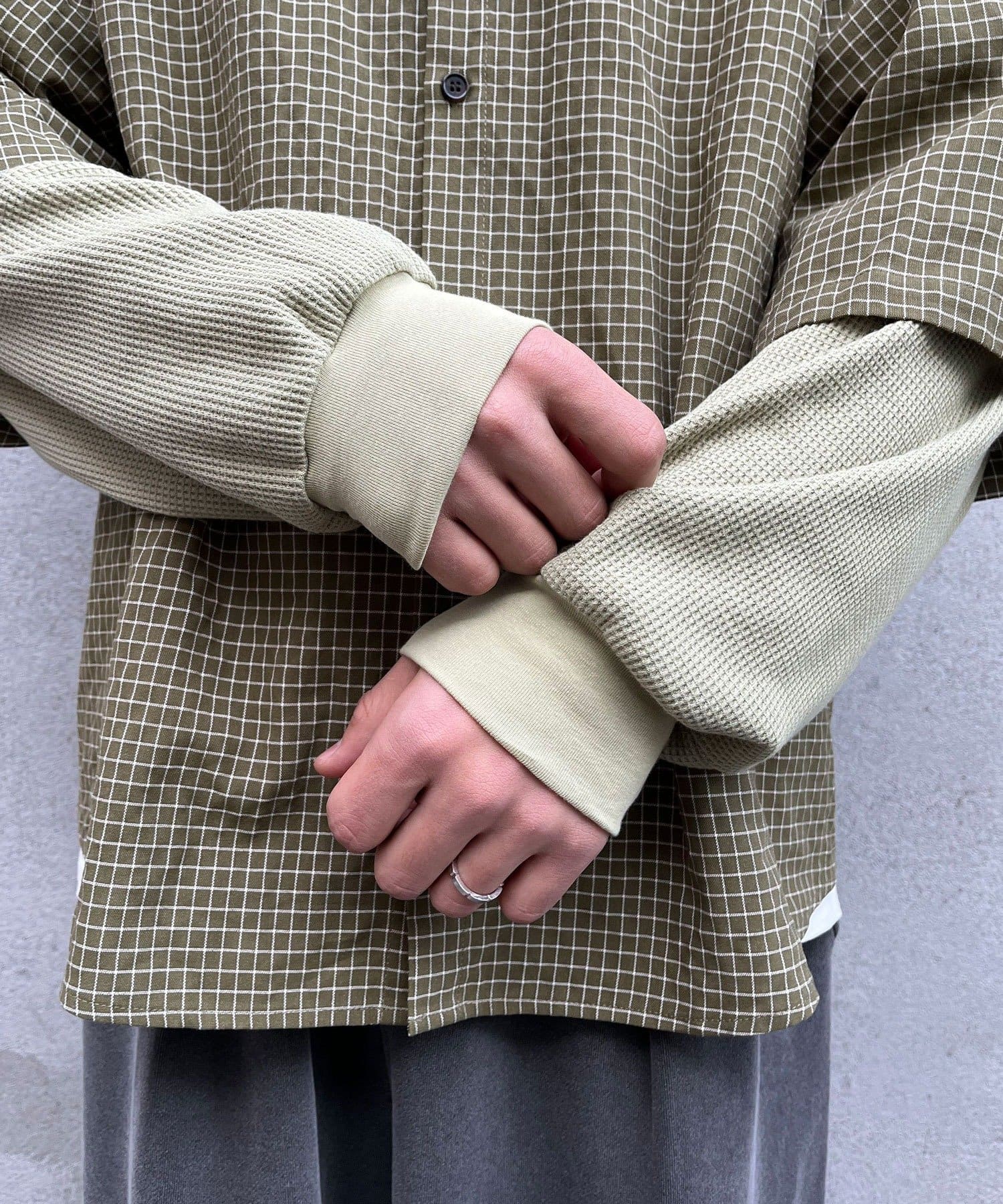 CIAOPANIC(チャオパニック) ワッフル袖切替ルーズシャツパーカー