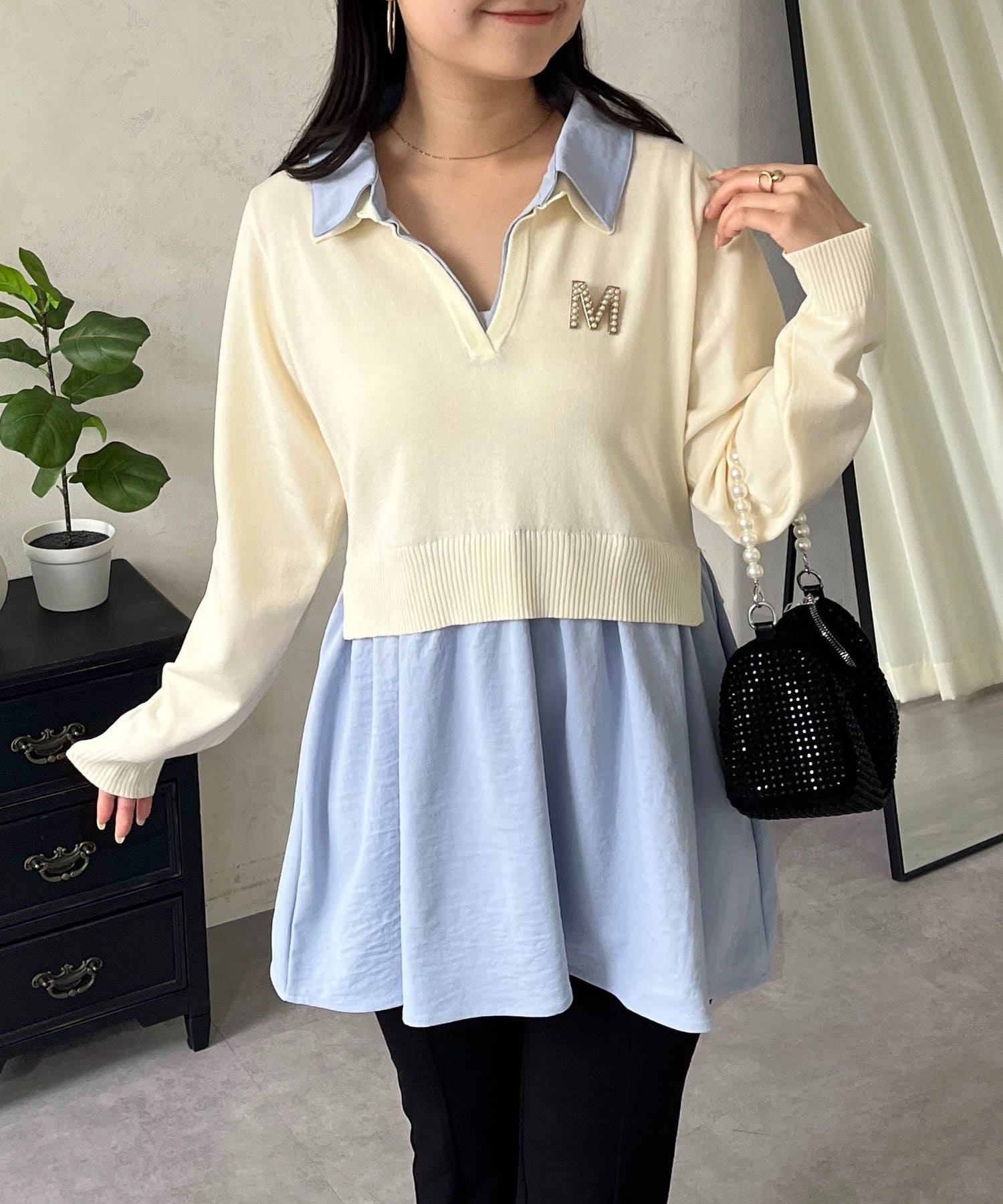 prose verse(プロズヴェール) 配色レイヤードライクドッキングペプラムニット