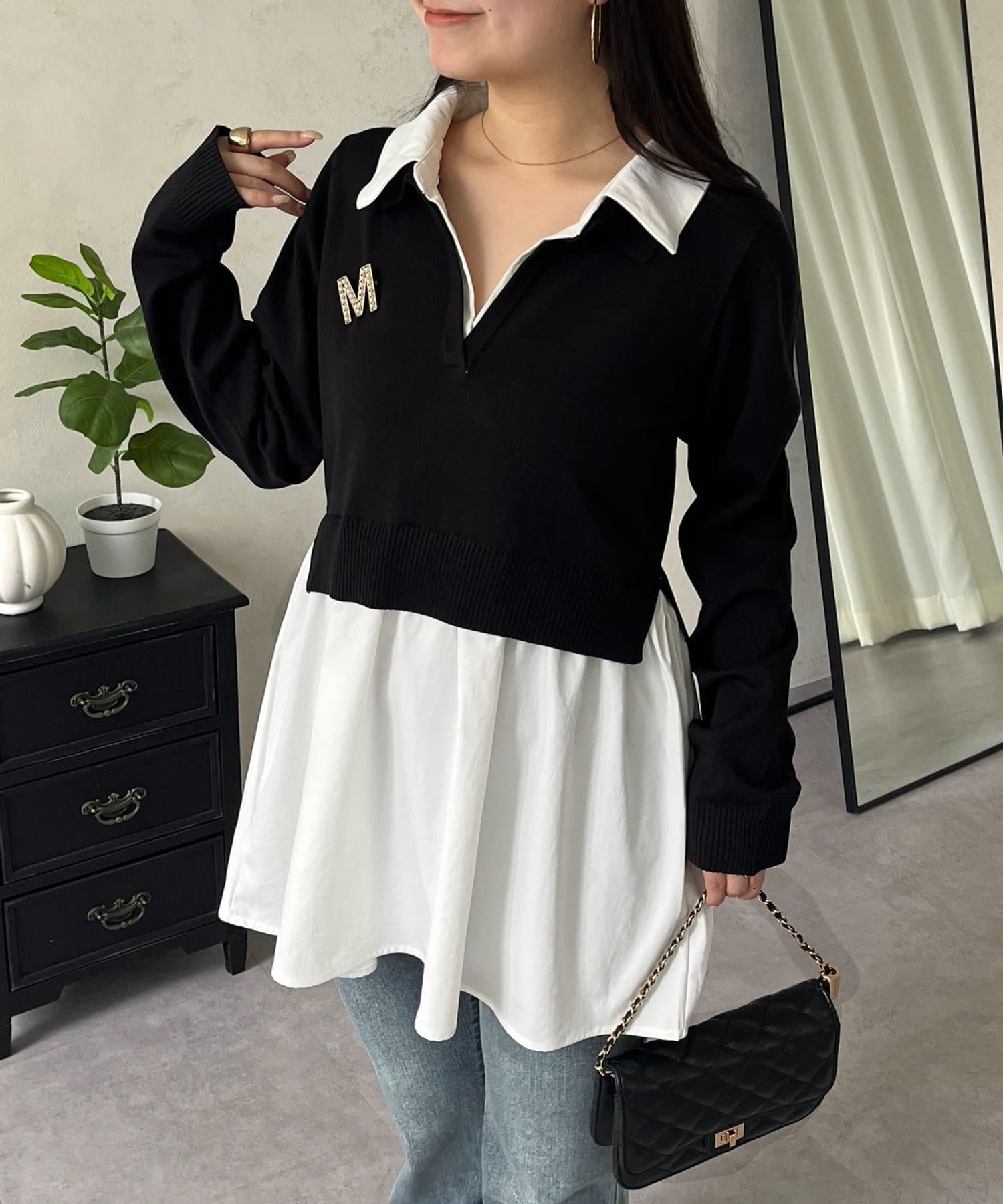 prose verse(プロズヴェール) 配色レイヤードライクドッキングペプラムニット