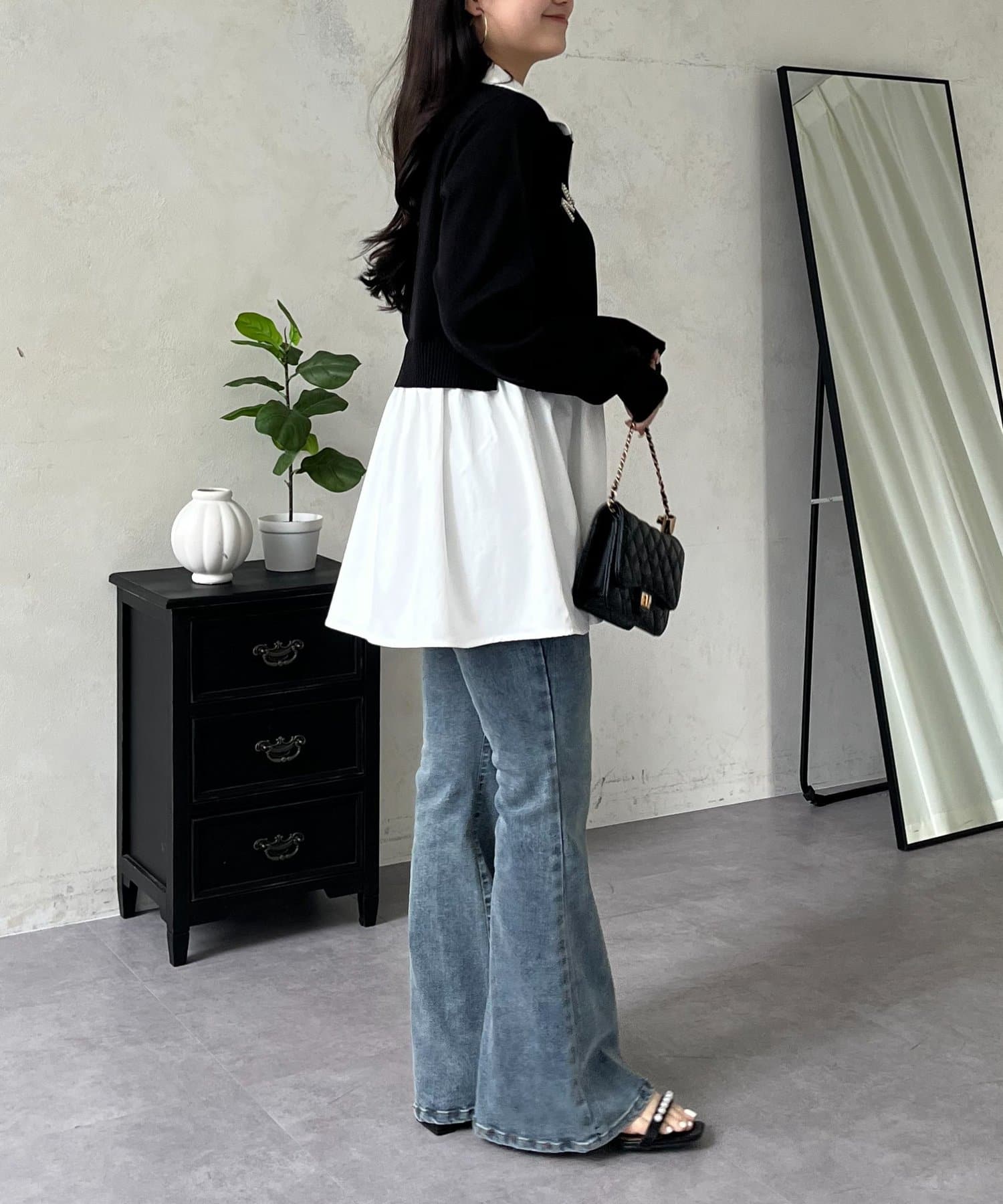 prose verse(プロズヴェール) 配色レイヤードライクドッキングペプラムニット