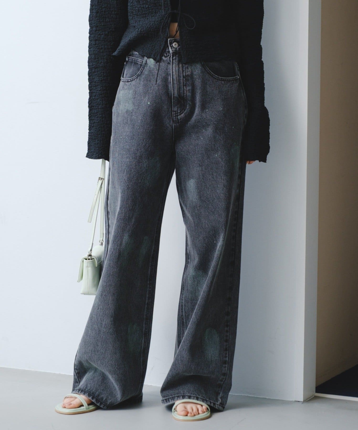 Kastane(カスタネ) 【2.7(土)11:00〜2.8(日)ポイントUP開催/2026SSカタログ/2サイズ展開/低身長サイズ/ウエスト調節可】スプレーワイドデニムパンツ