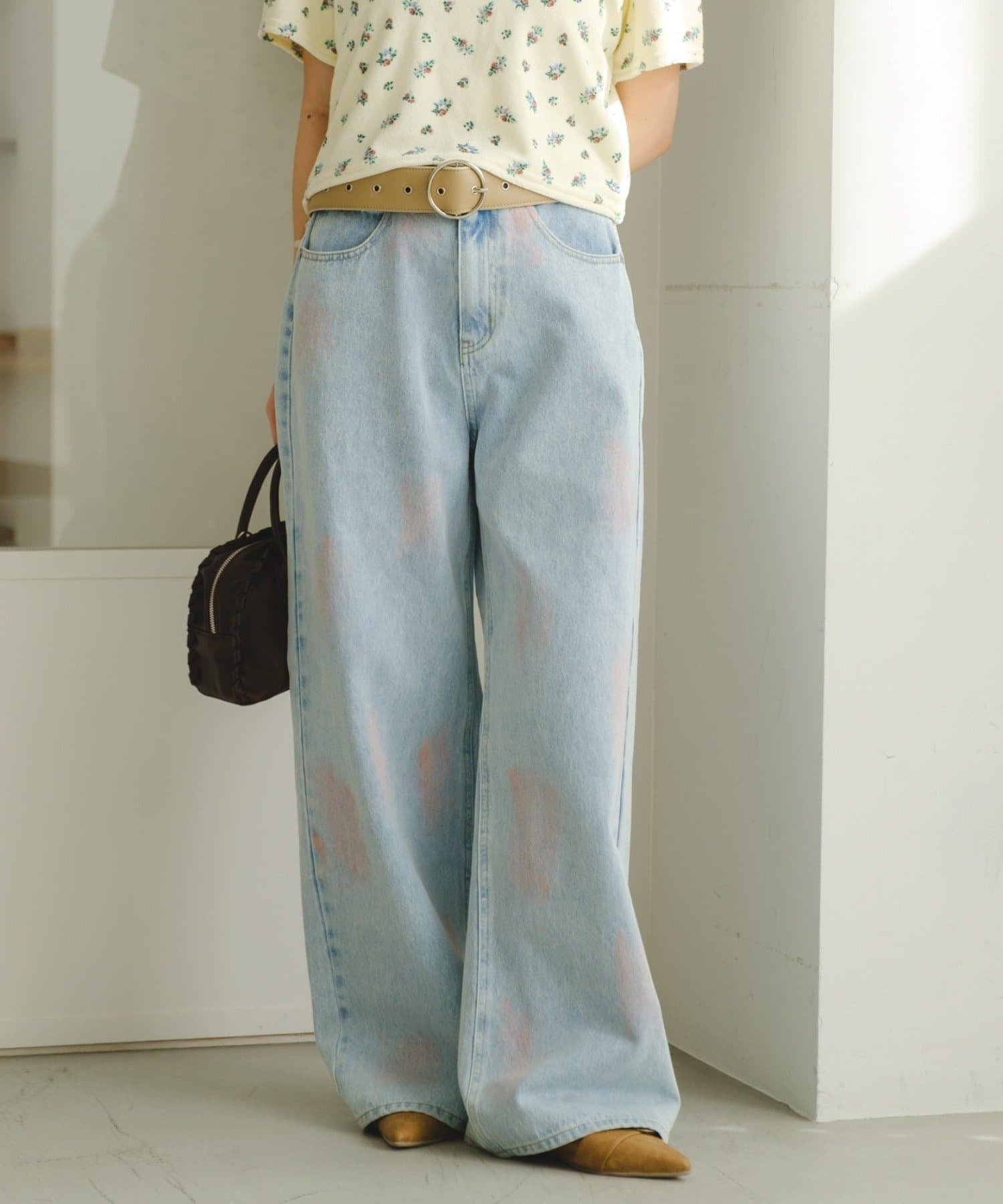 Kastane(カスタネ) 【2.7(土)11:00〜2.8(日)ポイントUP開催/2026SSカタログ/2サイズ展開/低身長サイズ/ウエスト調節可】スプレーワイドデニムパンツ