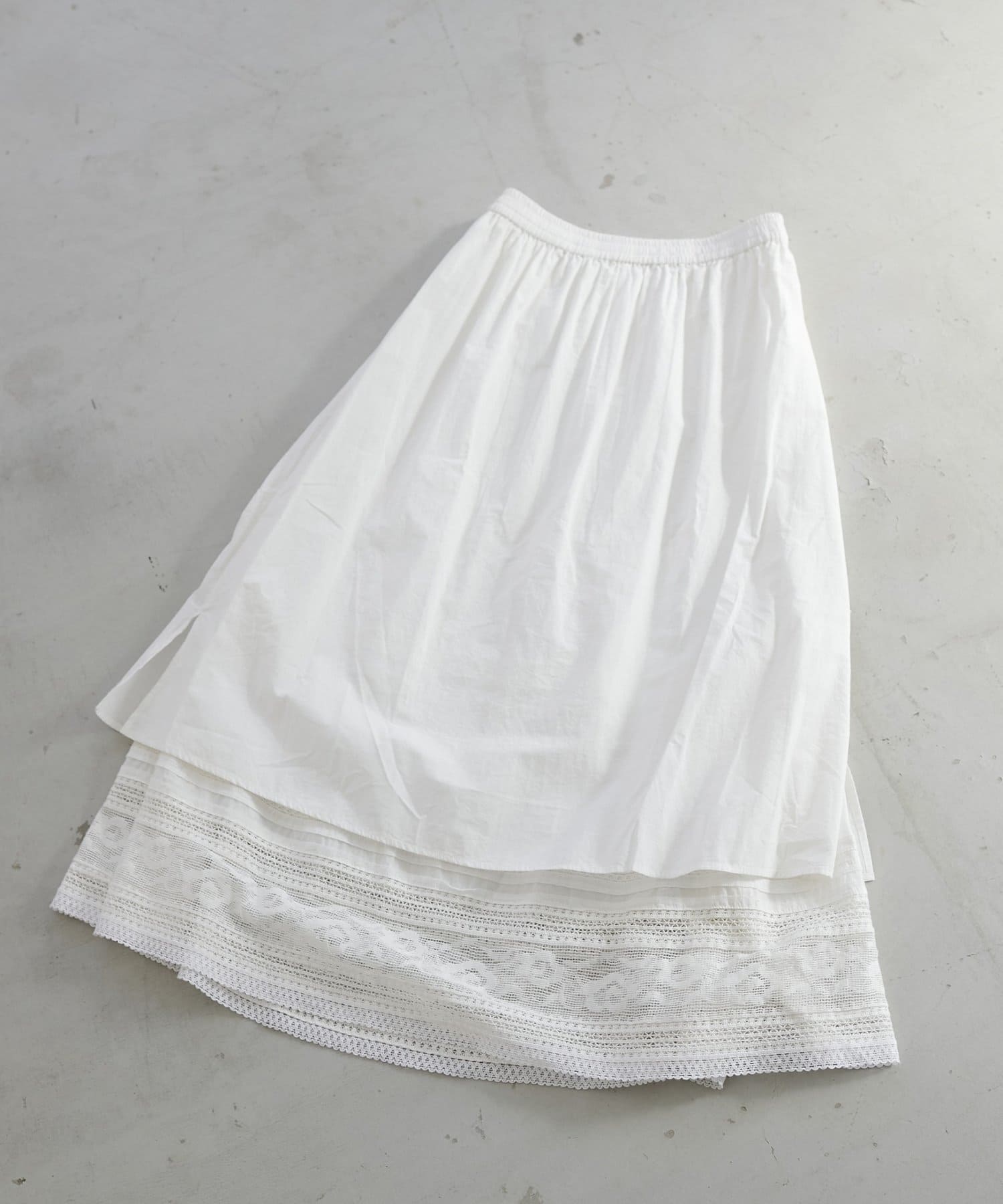 DISCOAT(ディスコート) 【India】コットンボイルレース切替ティアードスカート