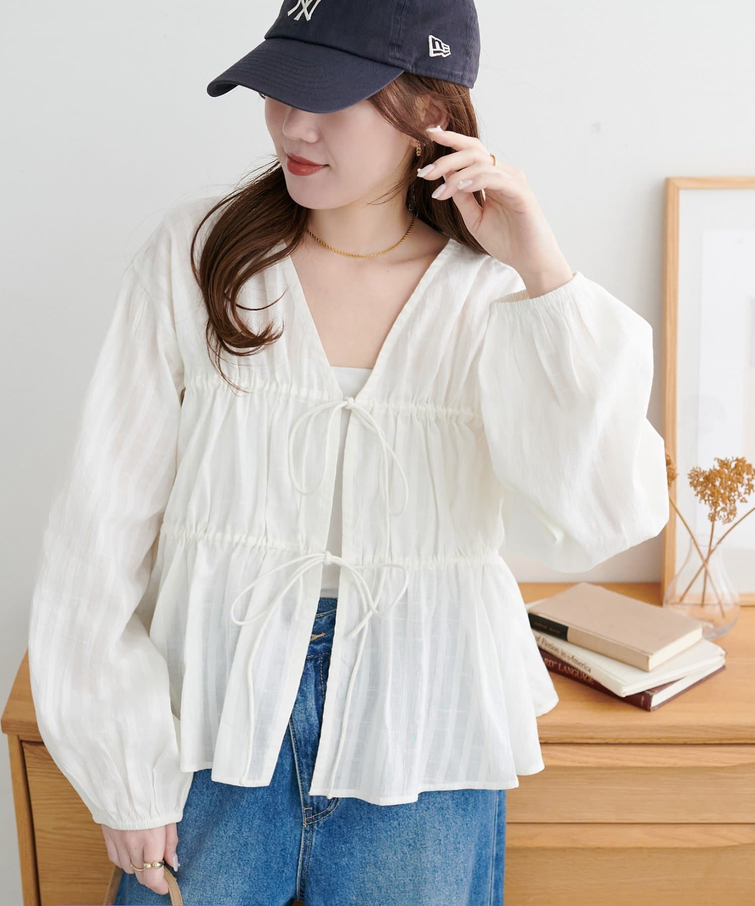 DISCOAT(ディスコート) 【SS先行予約/India】コットンドビー前リボンブラウス