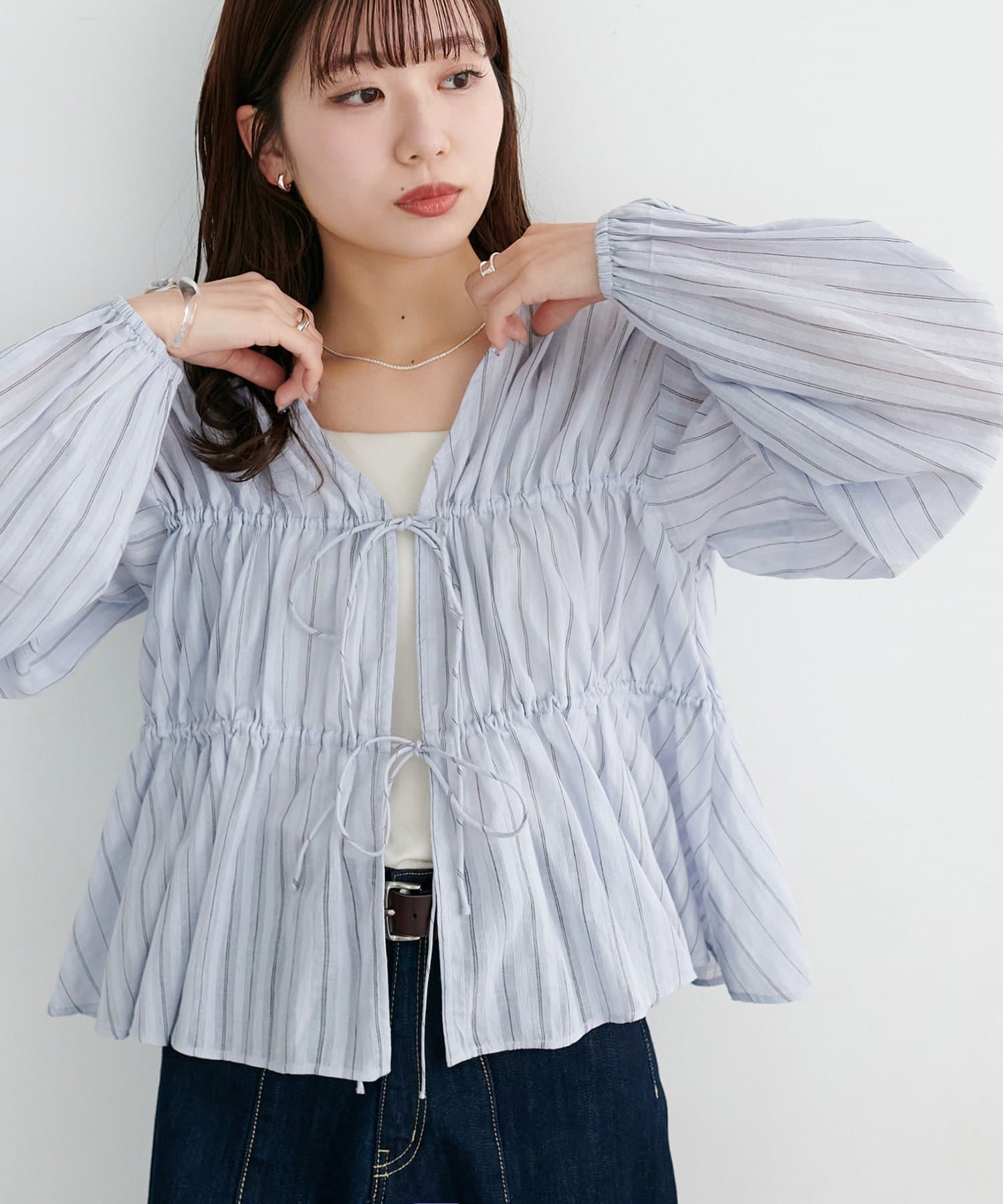 DISCOAT(ディスコート) 【SS先行予約/India】コットンドビー前リボンブラウス