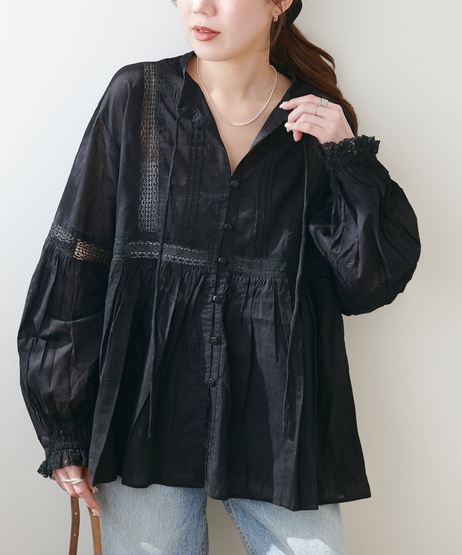 DISCOAT(ディスコート) 【SS先行予約/India】コットンボイルレース使い前開きブラウス