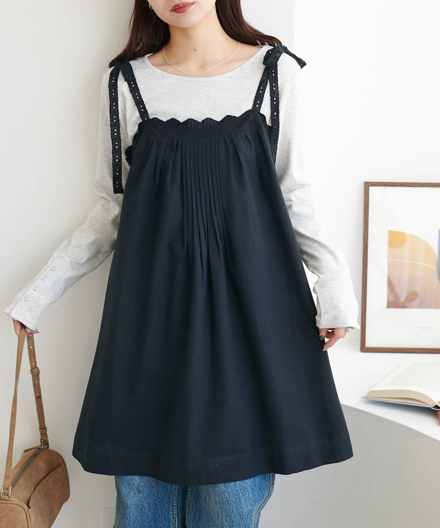 DISCOAT(ディスコート) 【India】コットンリネン肩リボンレースチュニック