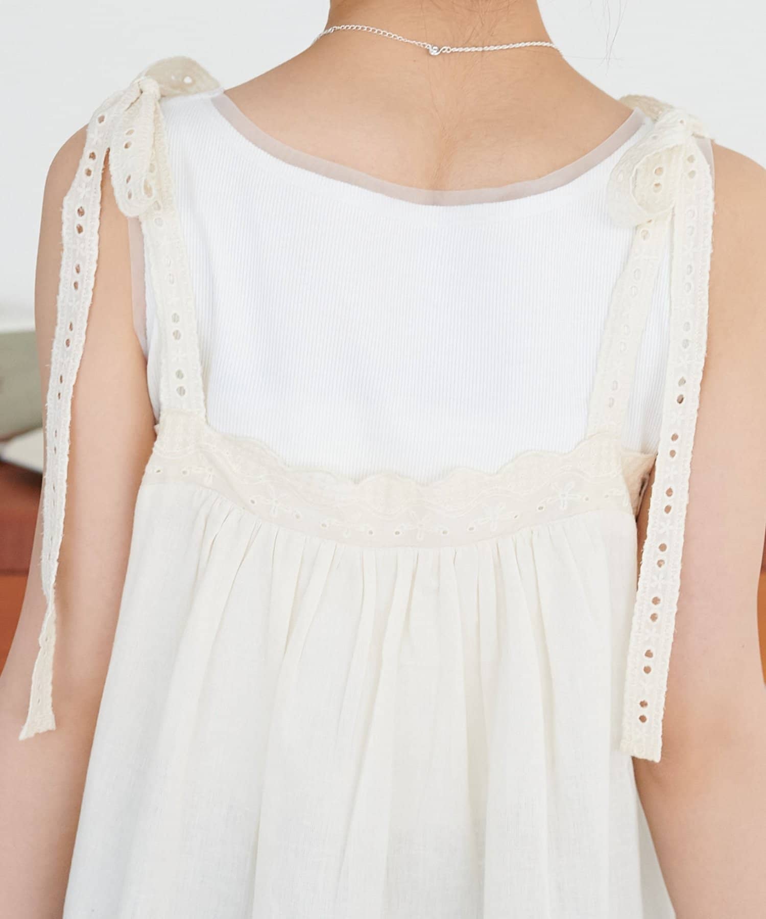 DISCOAT(ディスコート) 【India】コットンリネン肩リボンレースチュニック