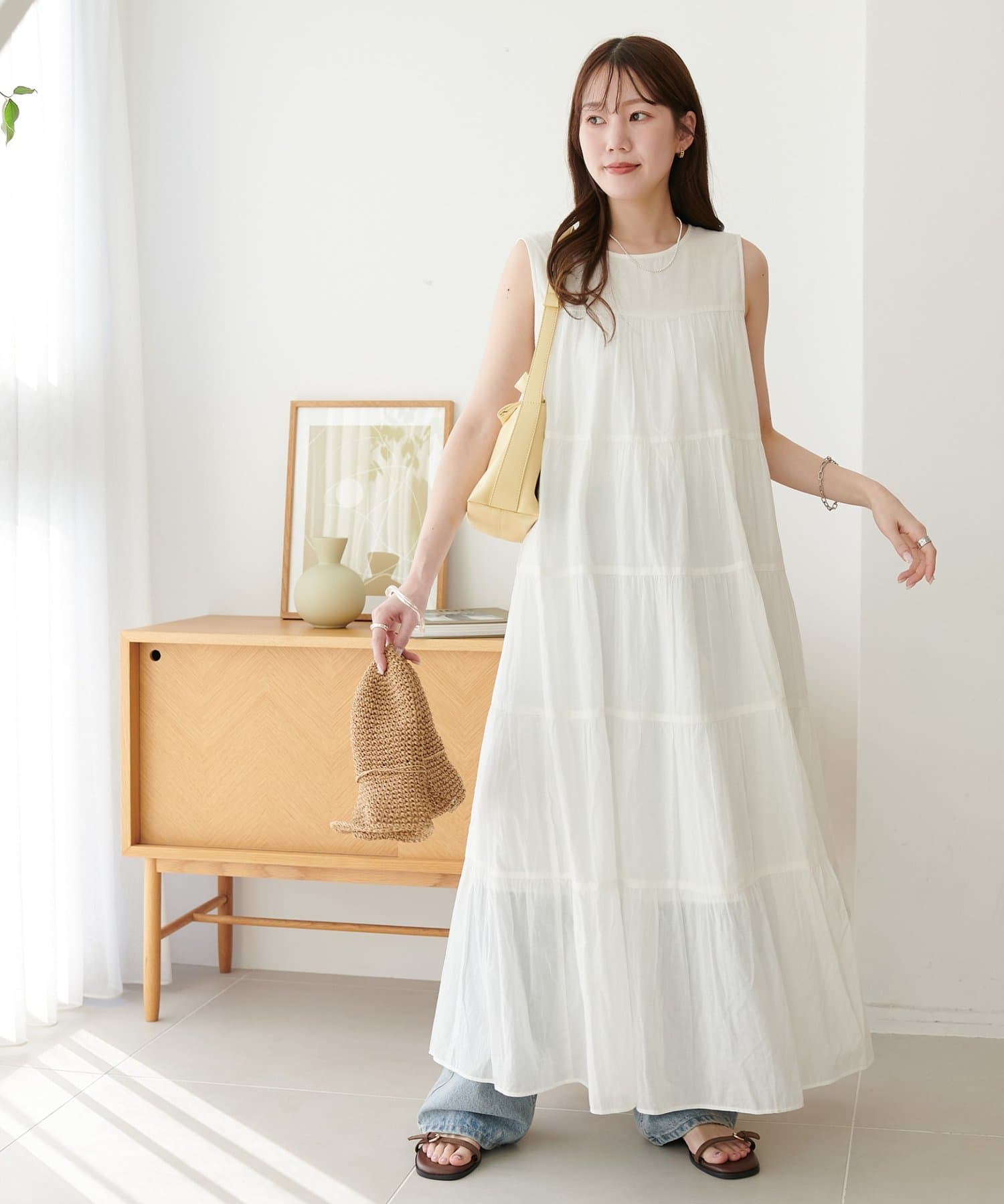 DISCOAT(ディスコート) 【SS先行予約/India】コットンボイルティアードノースリワンピース