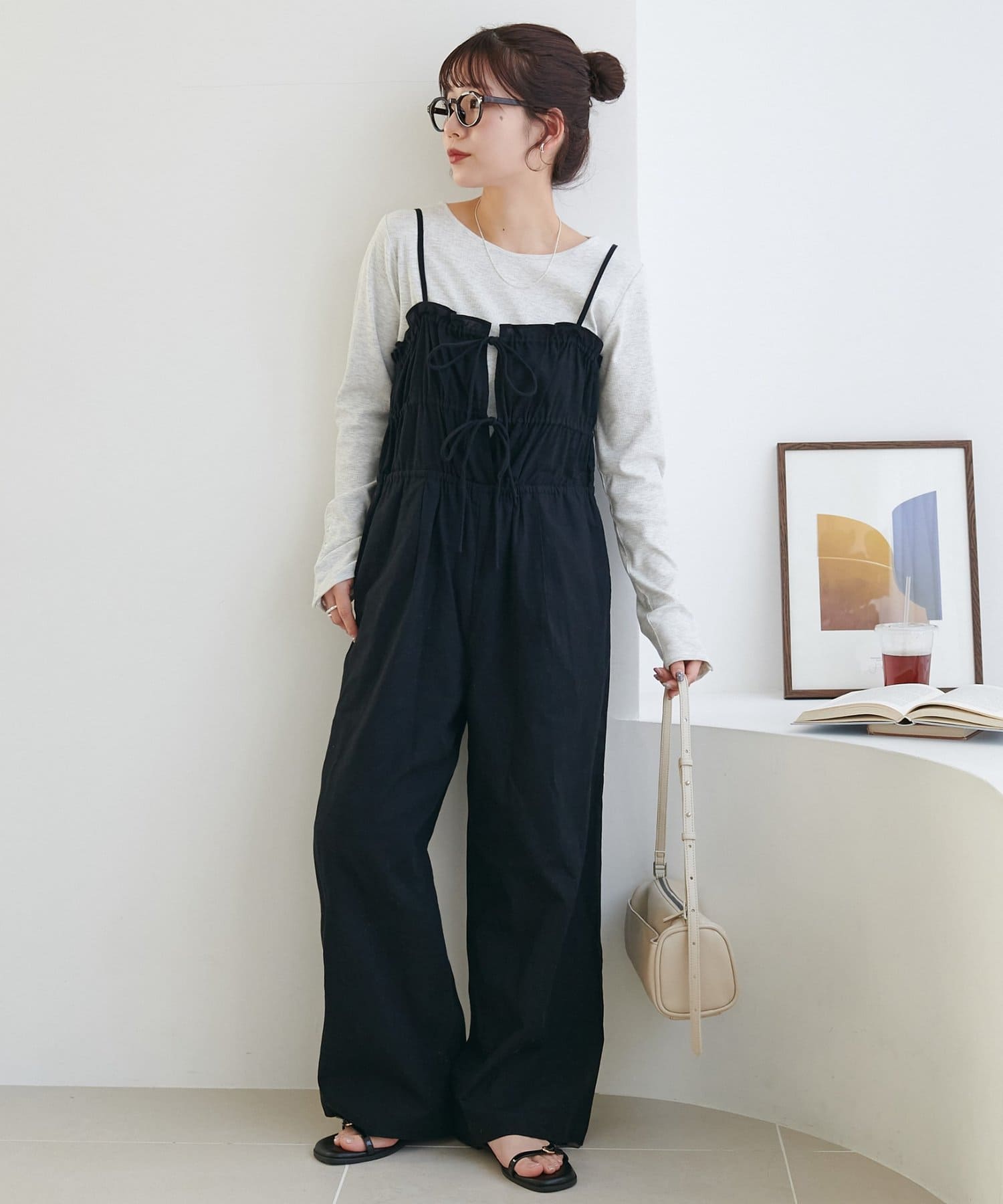 DISCOAT(ディスコート) 【India/SS先行予約】コットンリネンギャザーリボンキャミサロペット