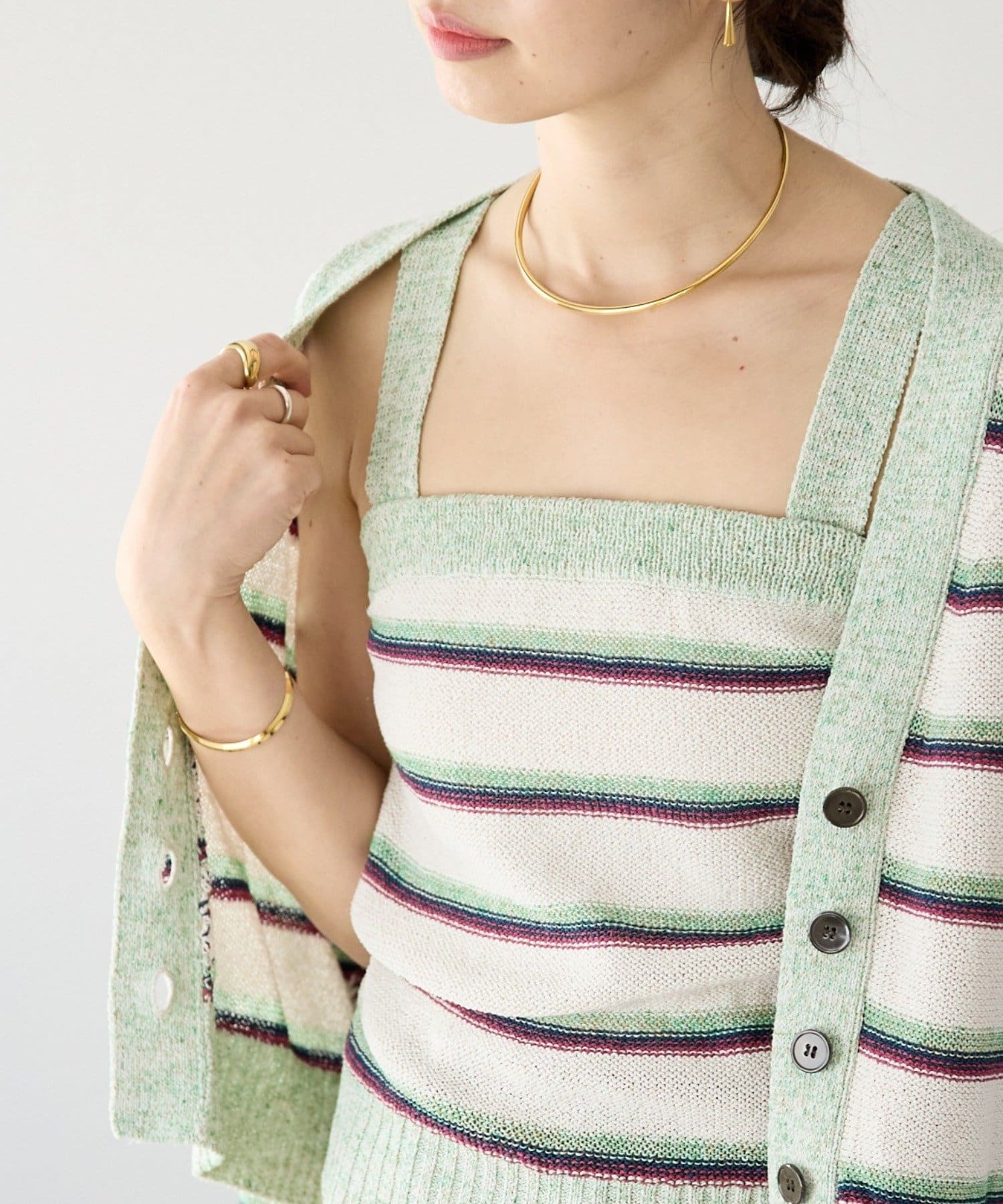 RIVE DROITE(リヴドロワ) 予約【アンサンブル着用可能】マルチボーダーニットキャミ