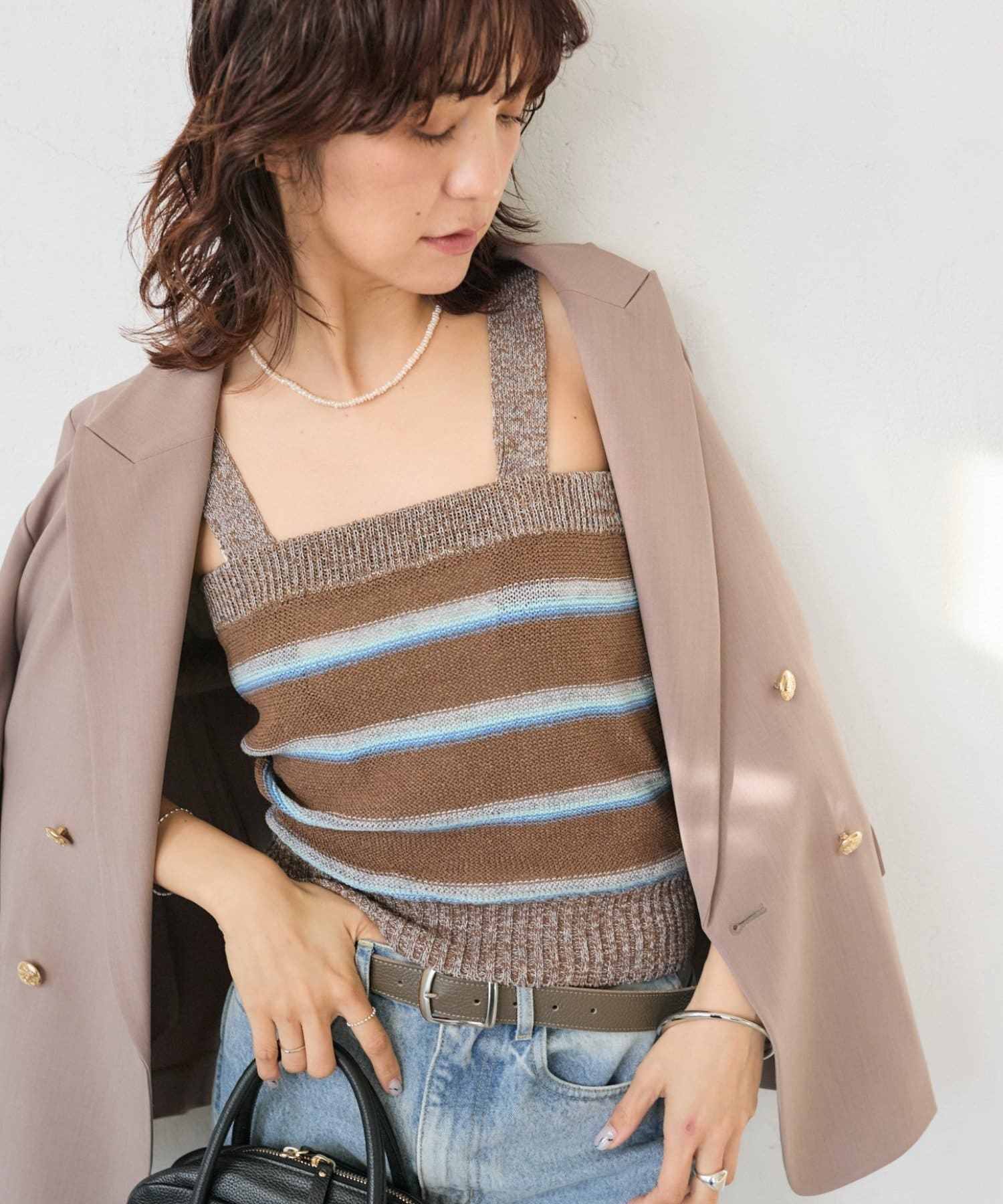 RIVE DROITE(リヴドロワ) 予約【アンサンブル着用可能】マルチボーダーニットキャミ