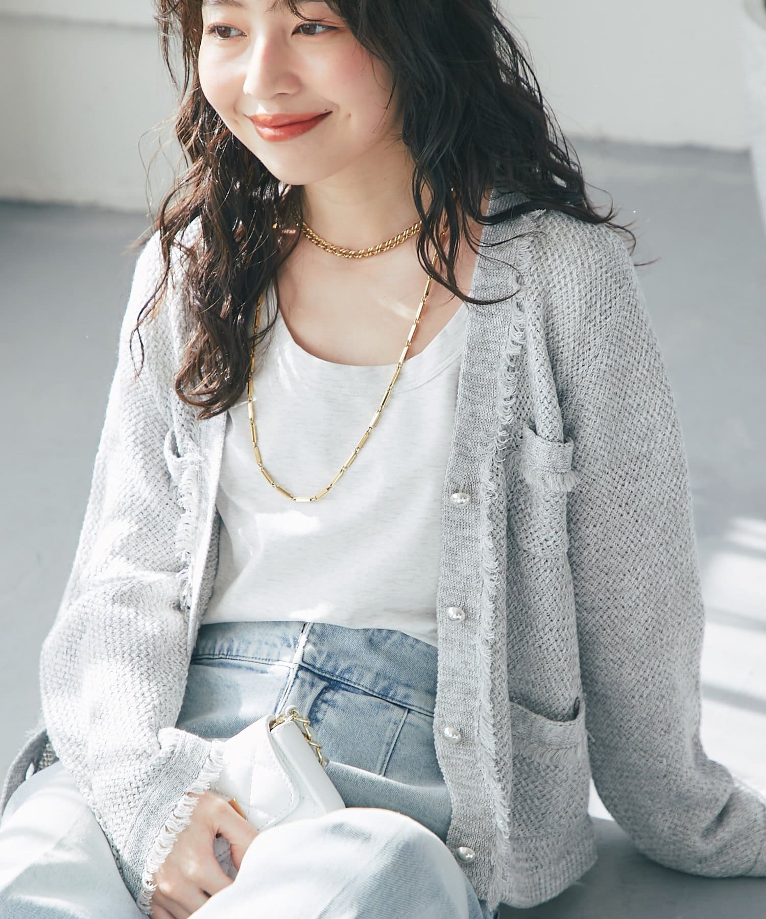 La boutique BonBon(ラブティックボンボン) 綿麻ラメバスケットカーディガン