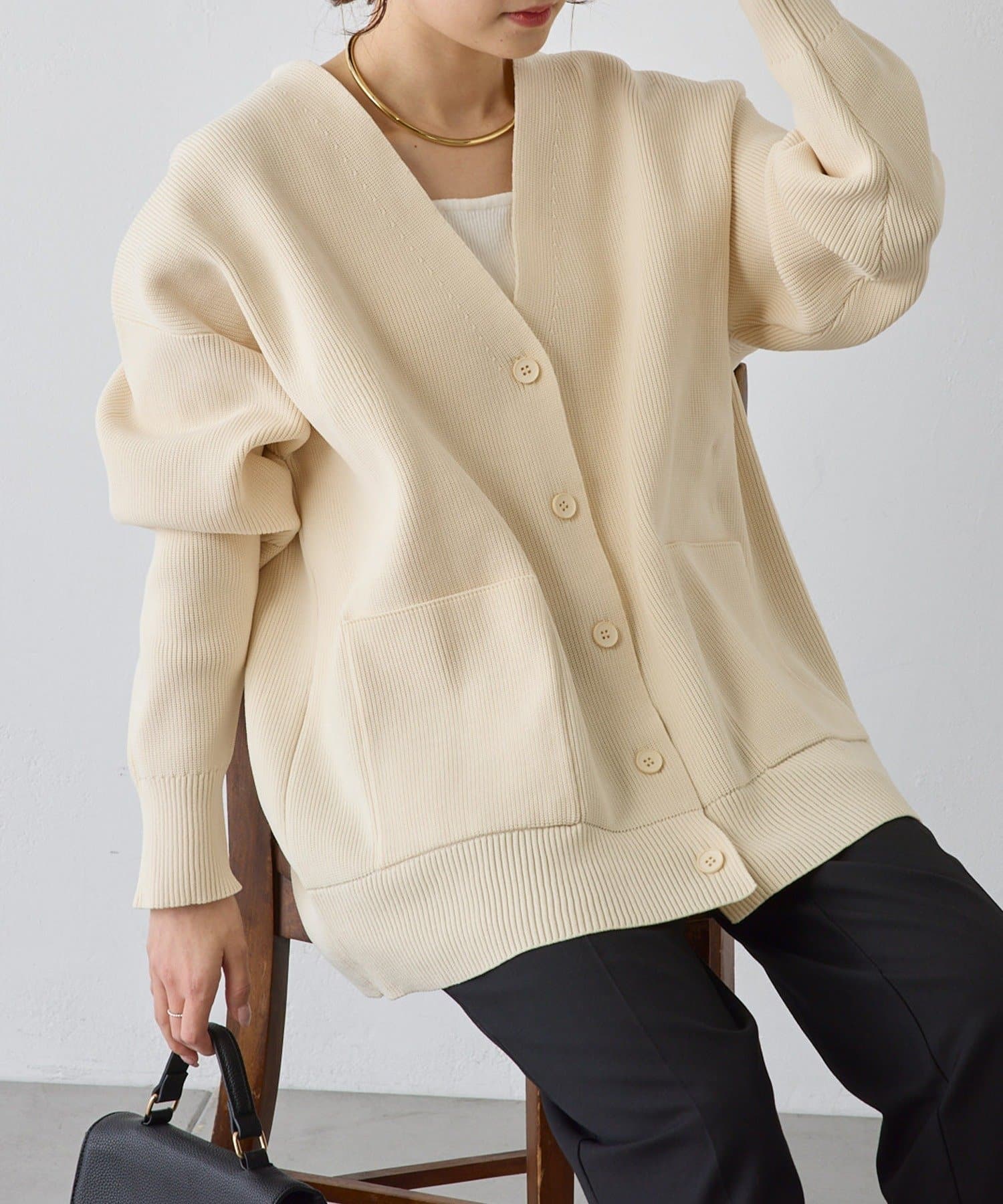 PUAL CE CIN(ピュアルセシン) 【WEB限定/Du noir】スポンディッシュBIG Vネックカーディガン