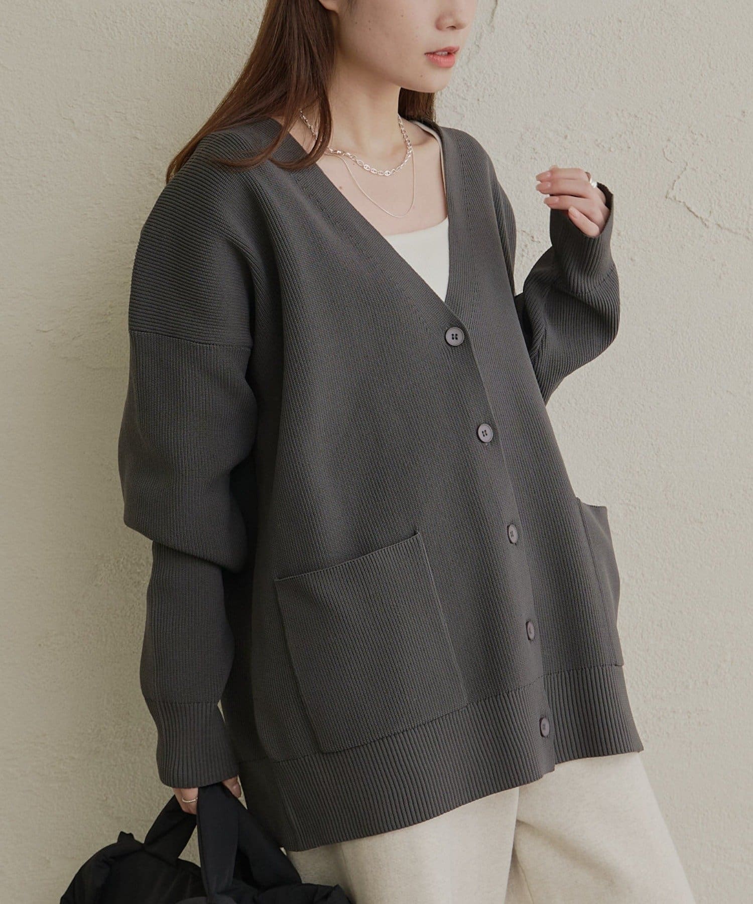 PUAL CE CIN(ピュアルセシン) 【WEB限定/Du noir】スポンディッシュBIG Vネックカーディガン