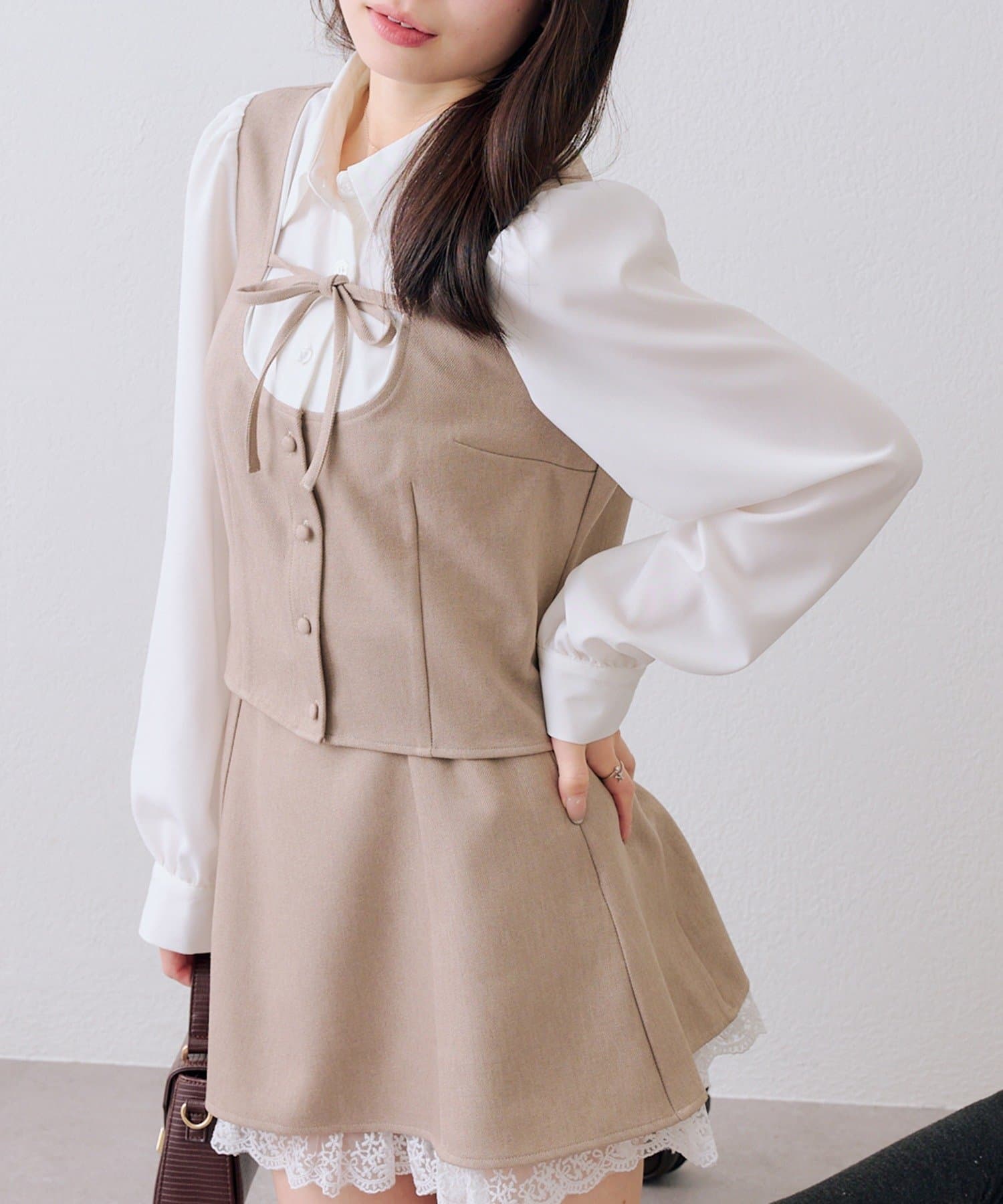 NICE CLAUP / OLIVE des OLIVE OUTLET(ナイスクラップ  / オリーブ デ オリーブ アウトレット) 【continuer】【SETUP】ドッキングリボンブラウス