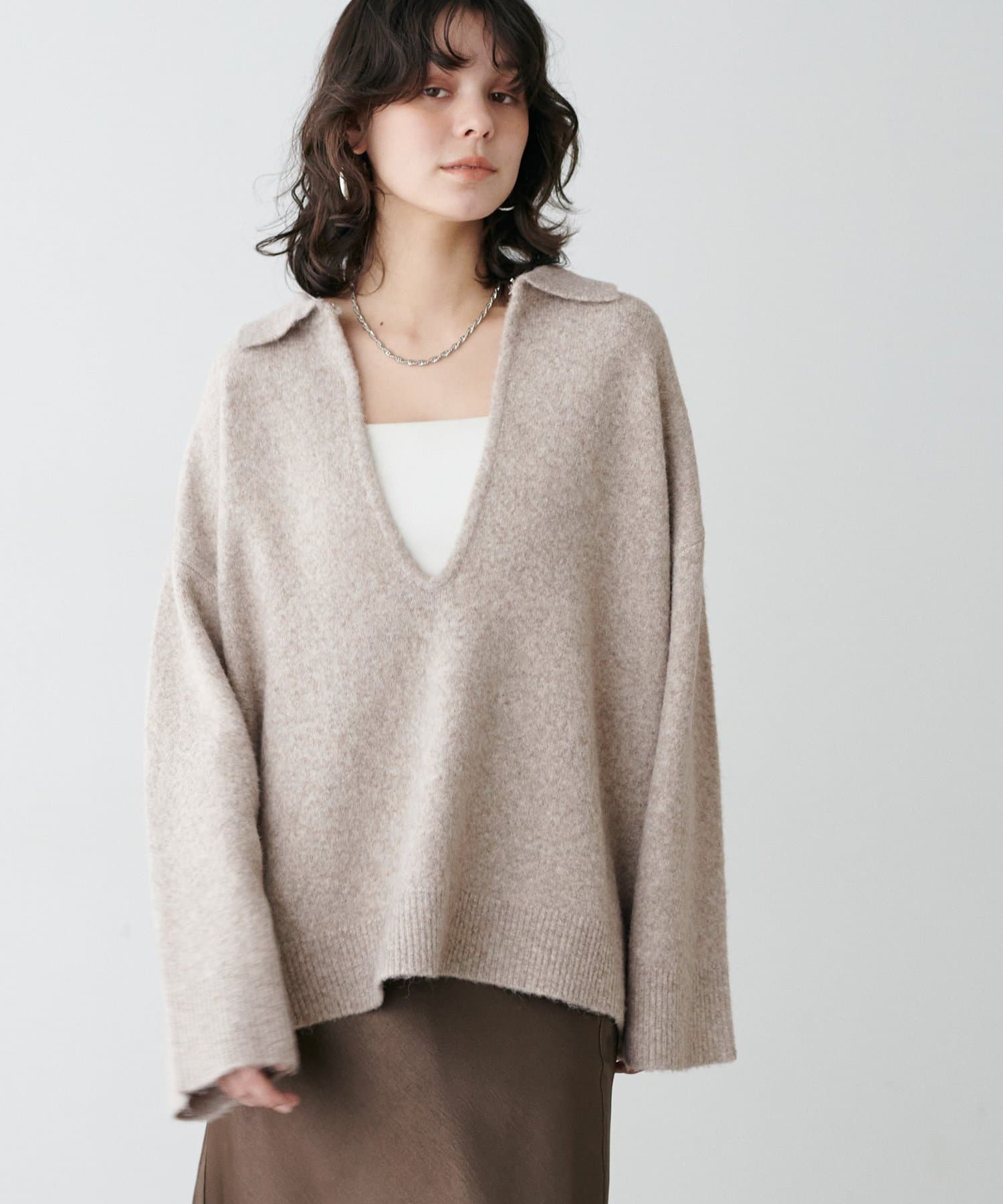 LARUTA(ラルータ) 衿付きキーネック杢ニット