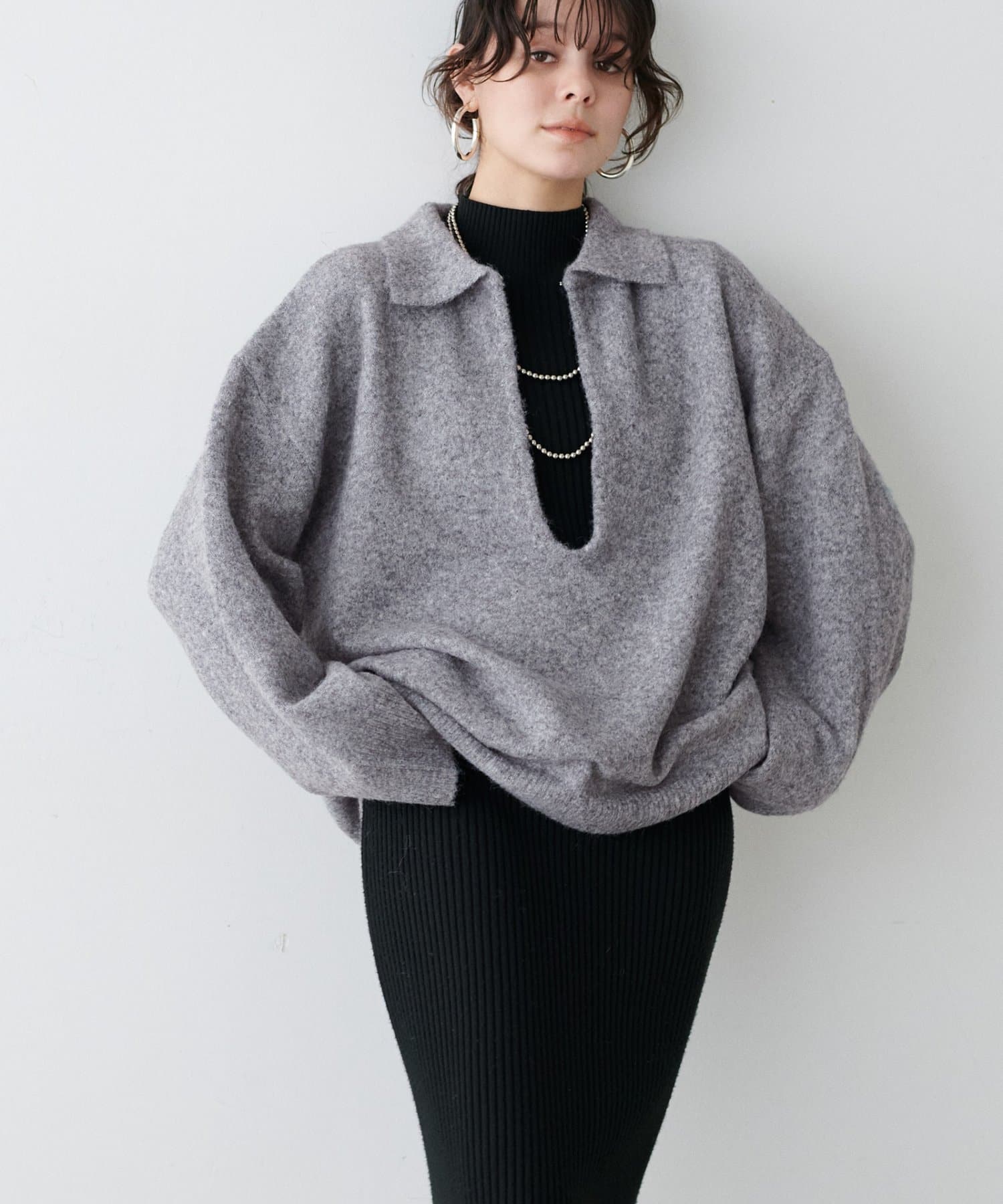 LARUTA(ラルータ) 衿付きキーネック杢ニット