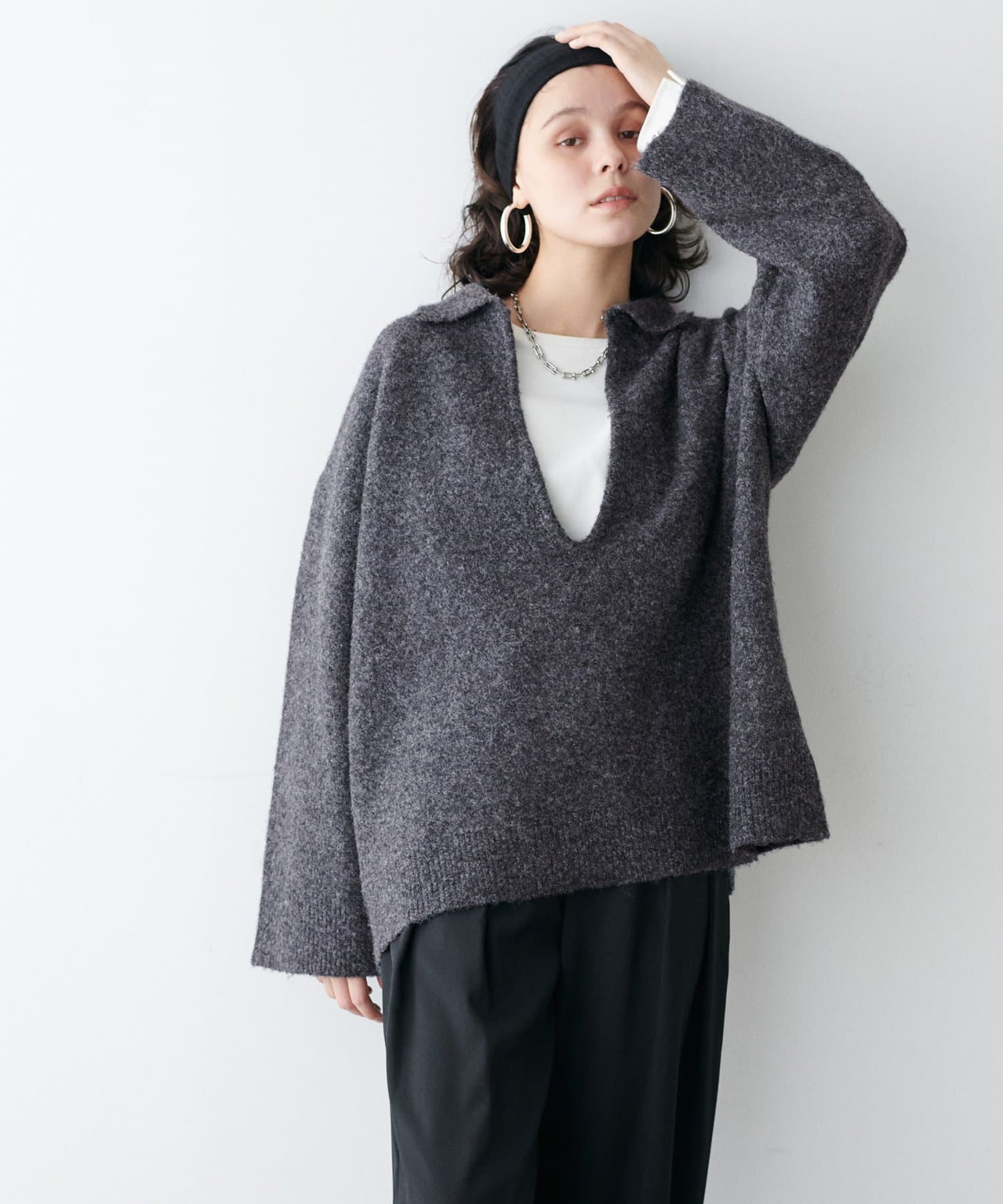 LARUTA(ラルータ) 衿付きキーネック杢ニット