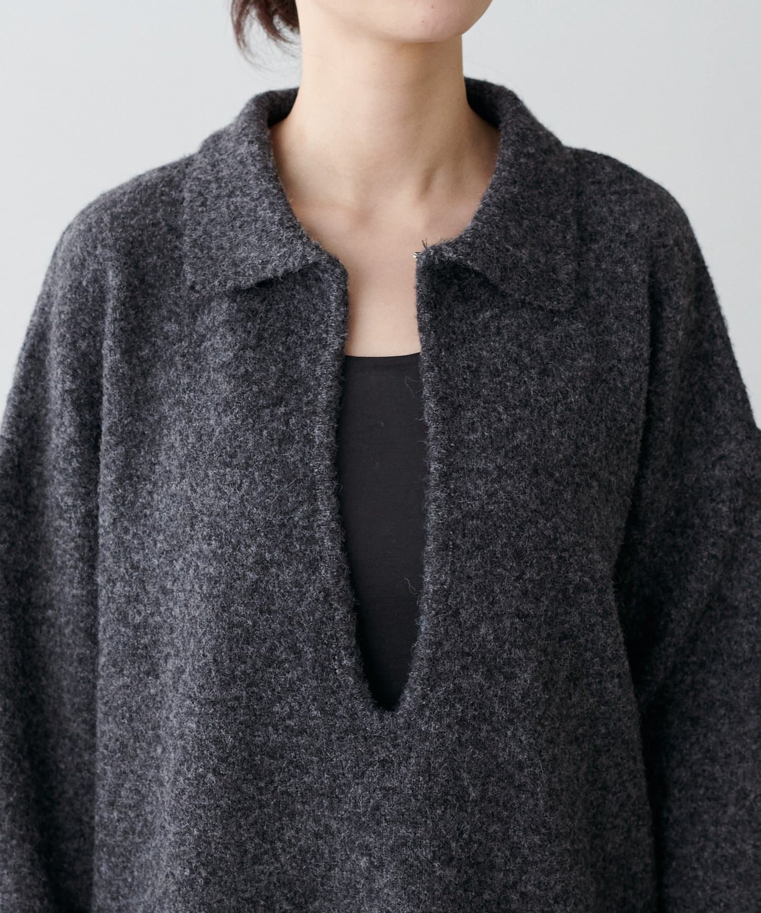 LARUTA(ラルータ) 衿付きキーネック杢ニット