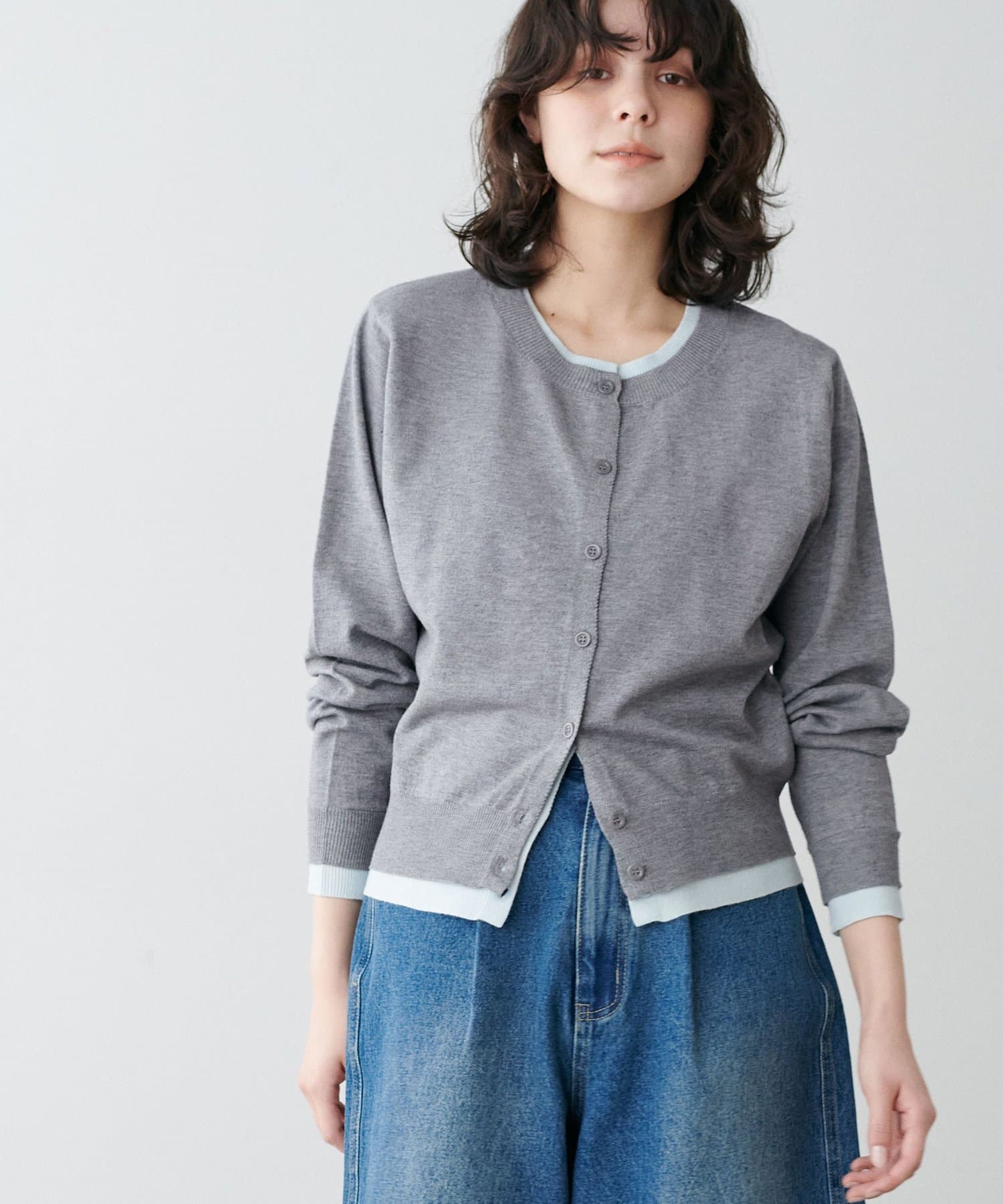 LARUTA(ラルータ) レイヤード配色クルーカーディガン