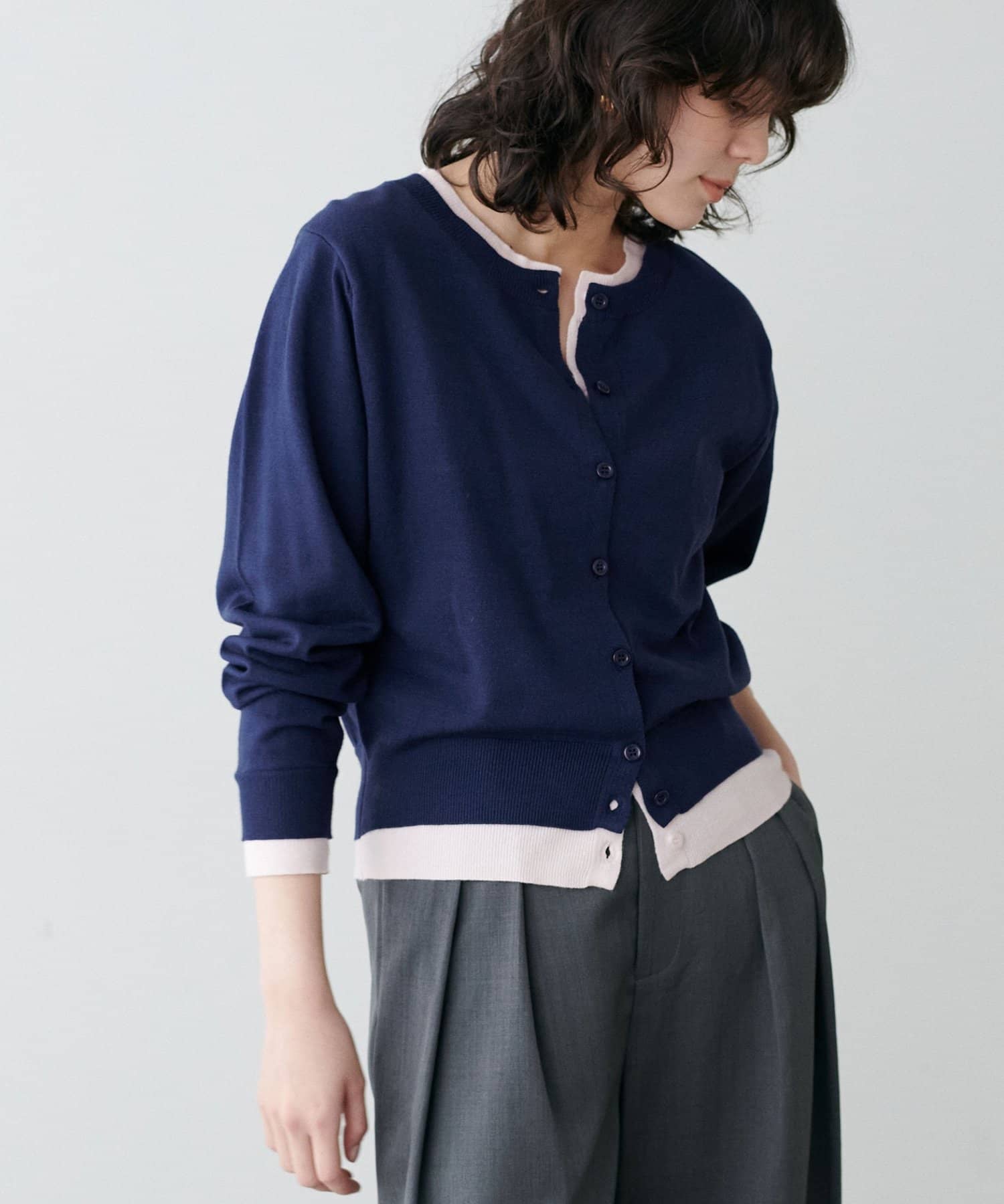 LARUTA(ラルータ) レイヤード配色クルーカーディガン