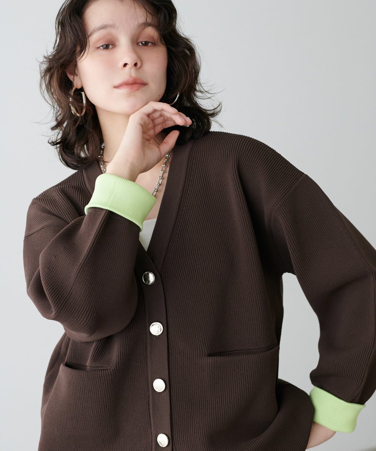 LARUTA(ラルータ) 配色ポリミドル金ボタンカーデ