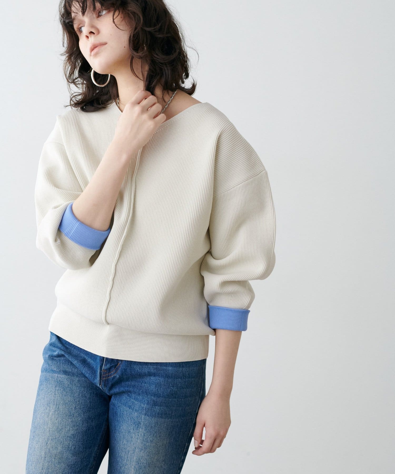 LARUTA(ラルータ) 袖裏配色前後2WAYポリ畦ニット