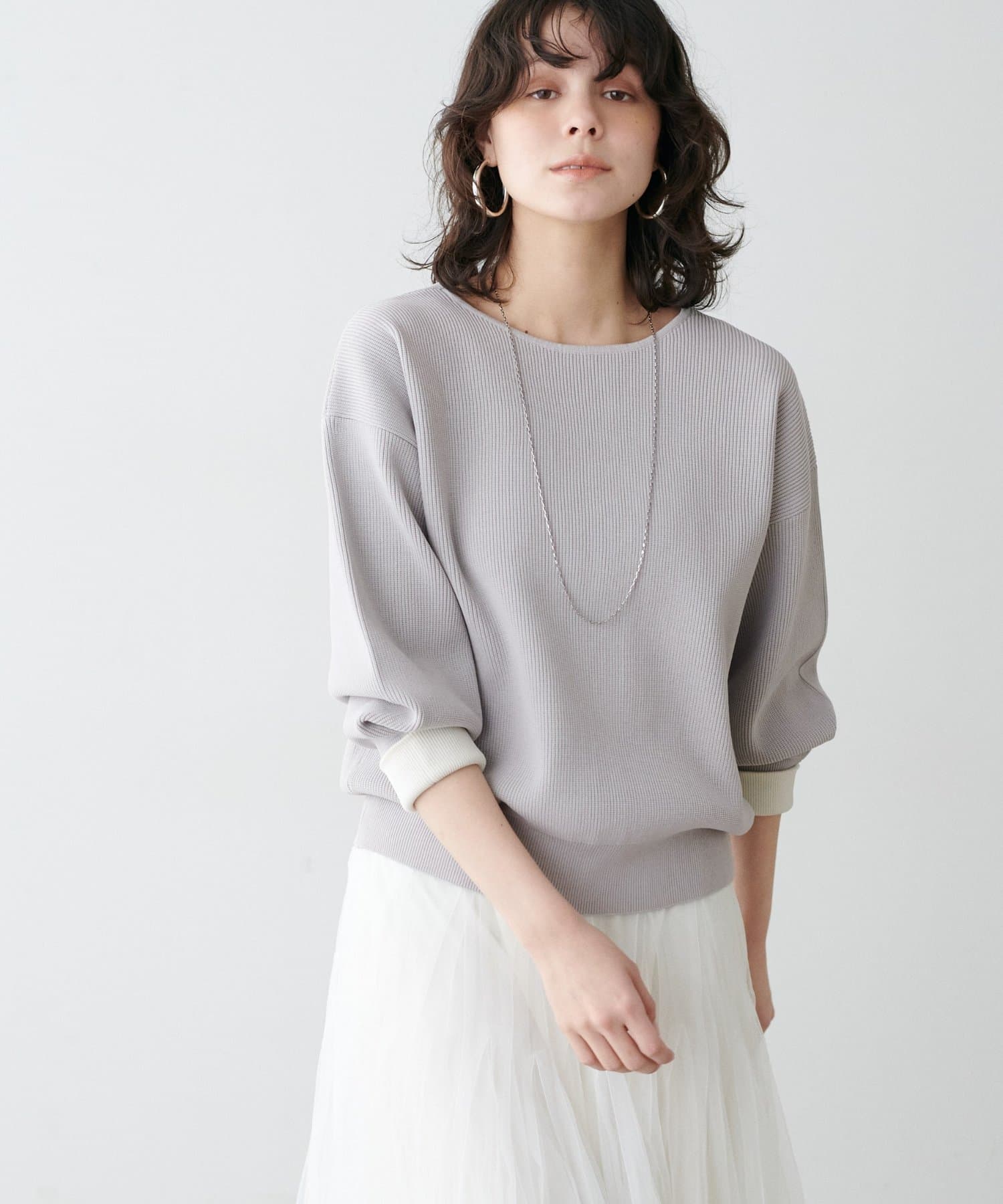 LARUTA(ラルータ) 袖裏配色前後2WAYポリ畦ニット