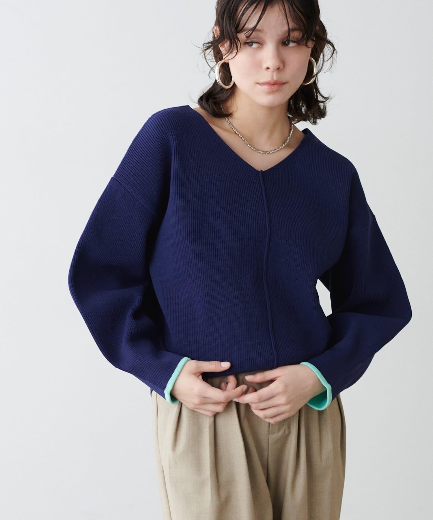 LARUTA(ラルータ) 袖裏配色前後2WAYポリ畦ニット