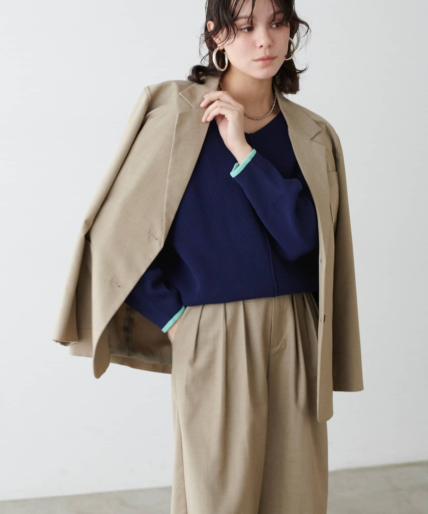 LARUTA(ラルータ) 袖裏配色前後2WAYポリ畦ニット