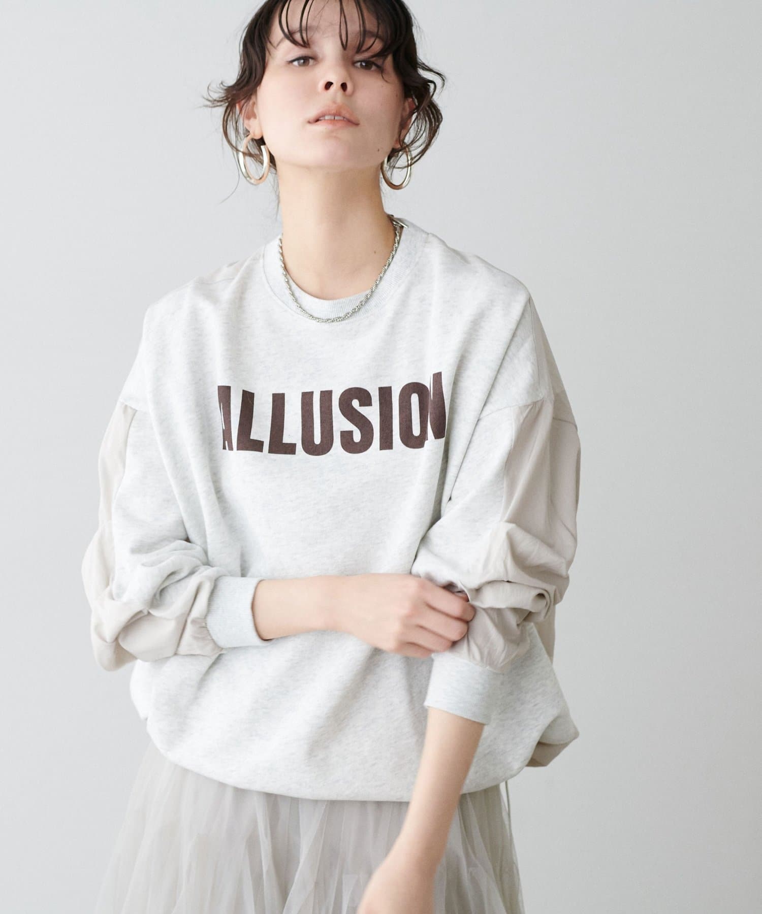 LARUTA(ラルータ) ロゴ裏毛異素材タックプルオーバー