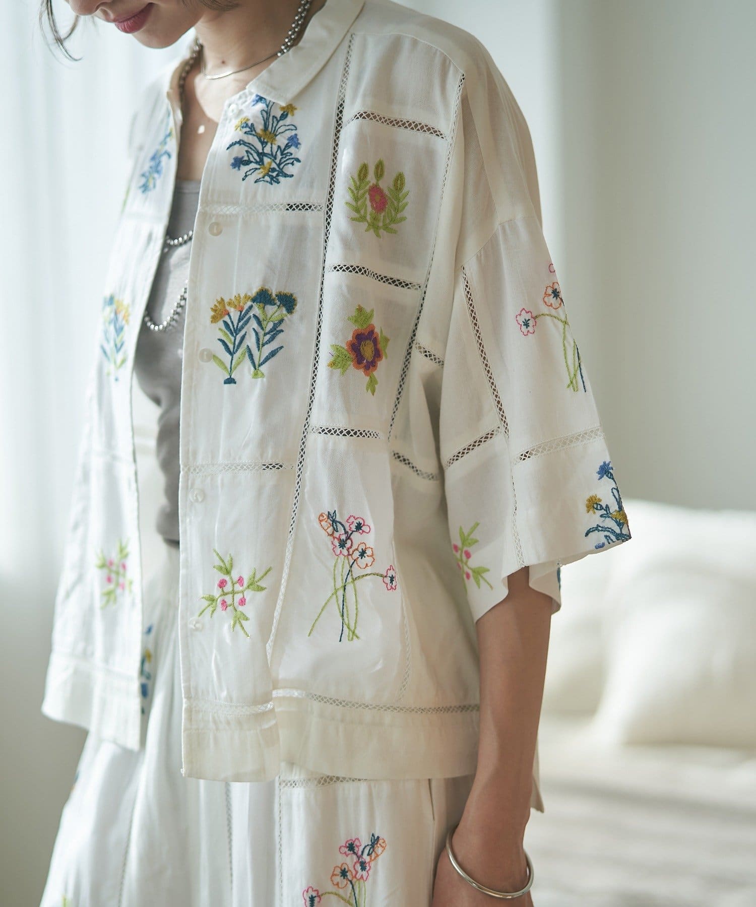 Remind me and forever(リマインドミーアンドフォーエバー) 【nane】【India series】パッチワーク刺繍シャツブラウス